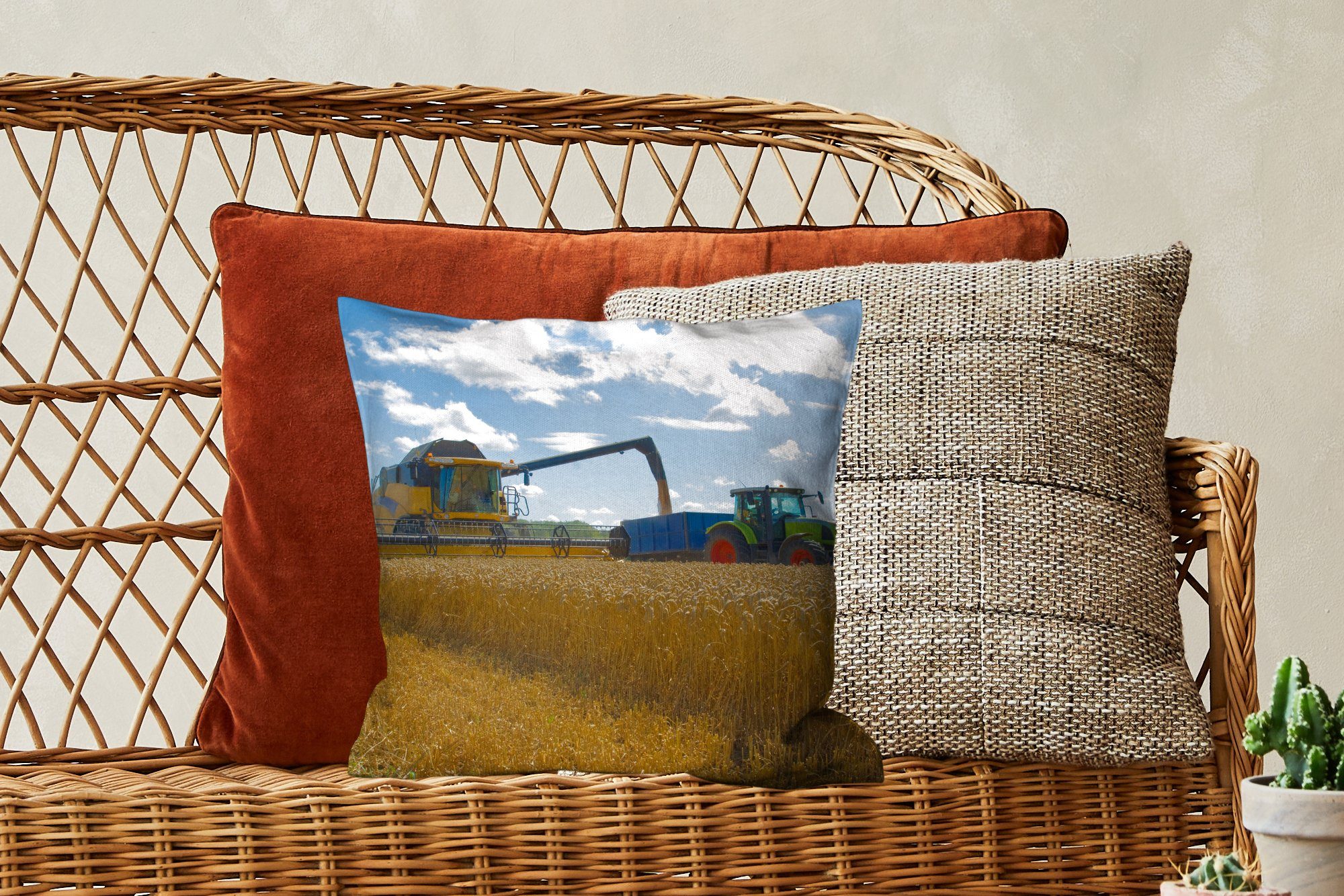 Deko, - Traktor - MuchoWow Wohzimmer, - mit Sofakissen Schlafzimmer, Ernte Dekokissen Getreide, - Zierkissen Füllung Landleben für Bauernhof