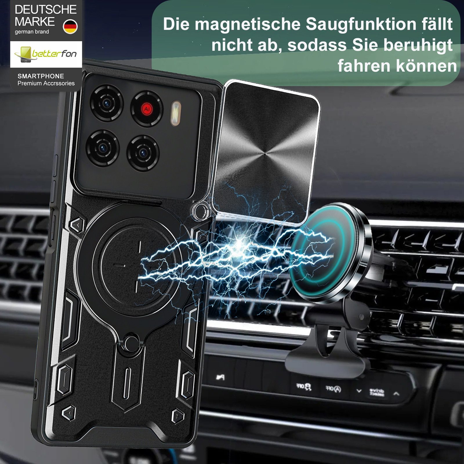 betterfon Handyhülle für ZTE Blade Hülle mit Slide Kameraschutz Ringhalter, Stoßfestes Hybrid-Case mit Standfunktion und sicherem Halt – Bild 2 von 5