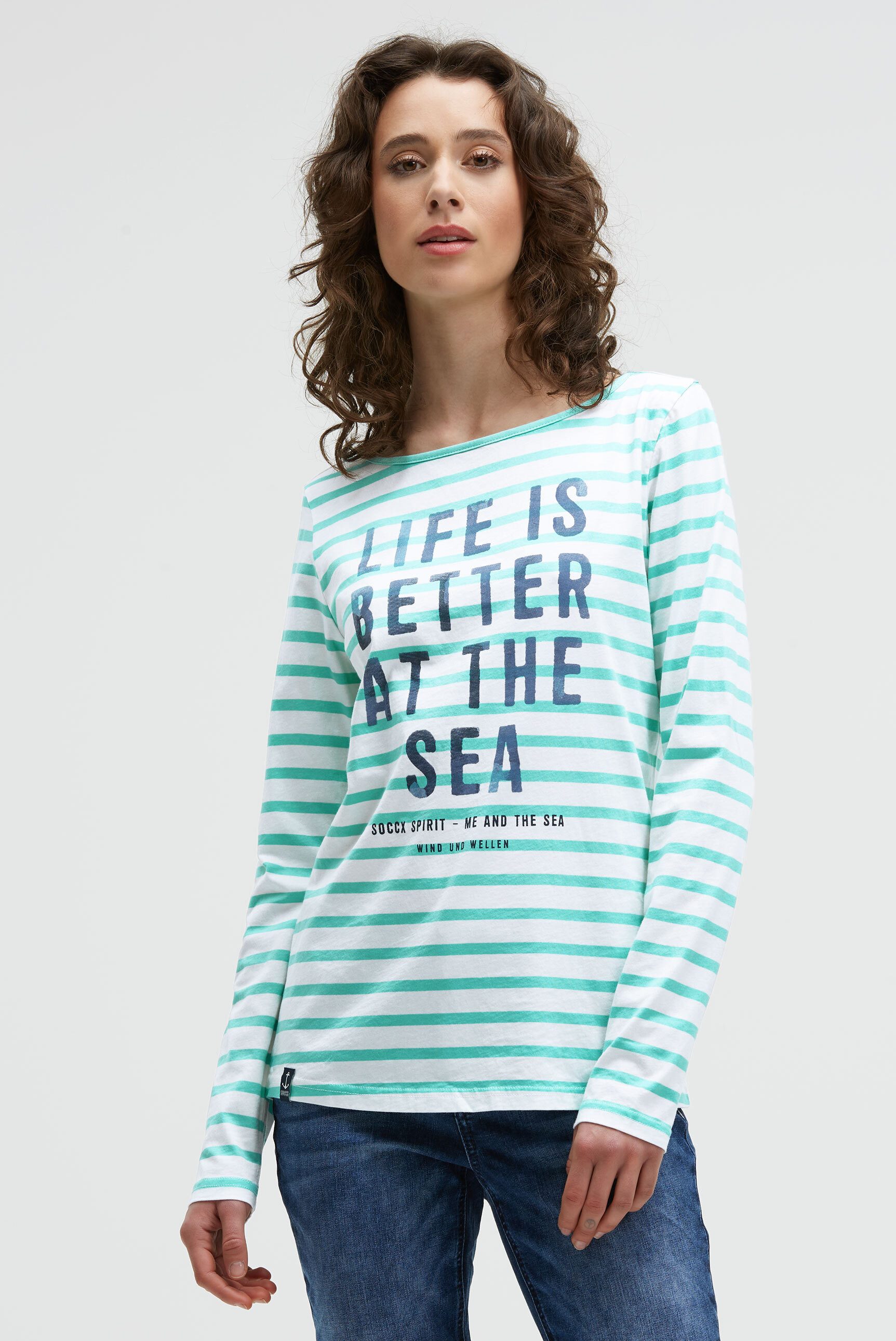 SOCCX Rundhalsshirt mit U-Boot-Ausschnitt