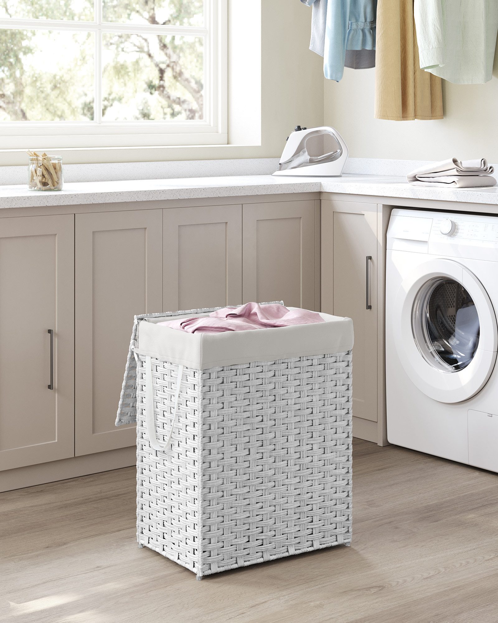 SONGMICS Wäschekorb, mit Griffen, faltbar, Wäschesack herausnehmbar, 90 L günstig online kaufen