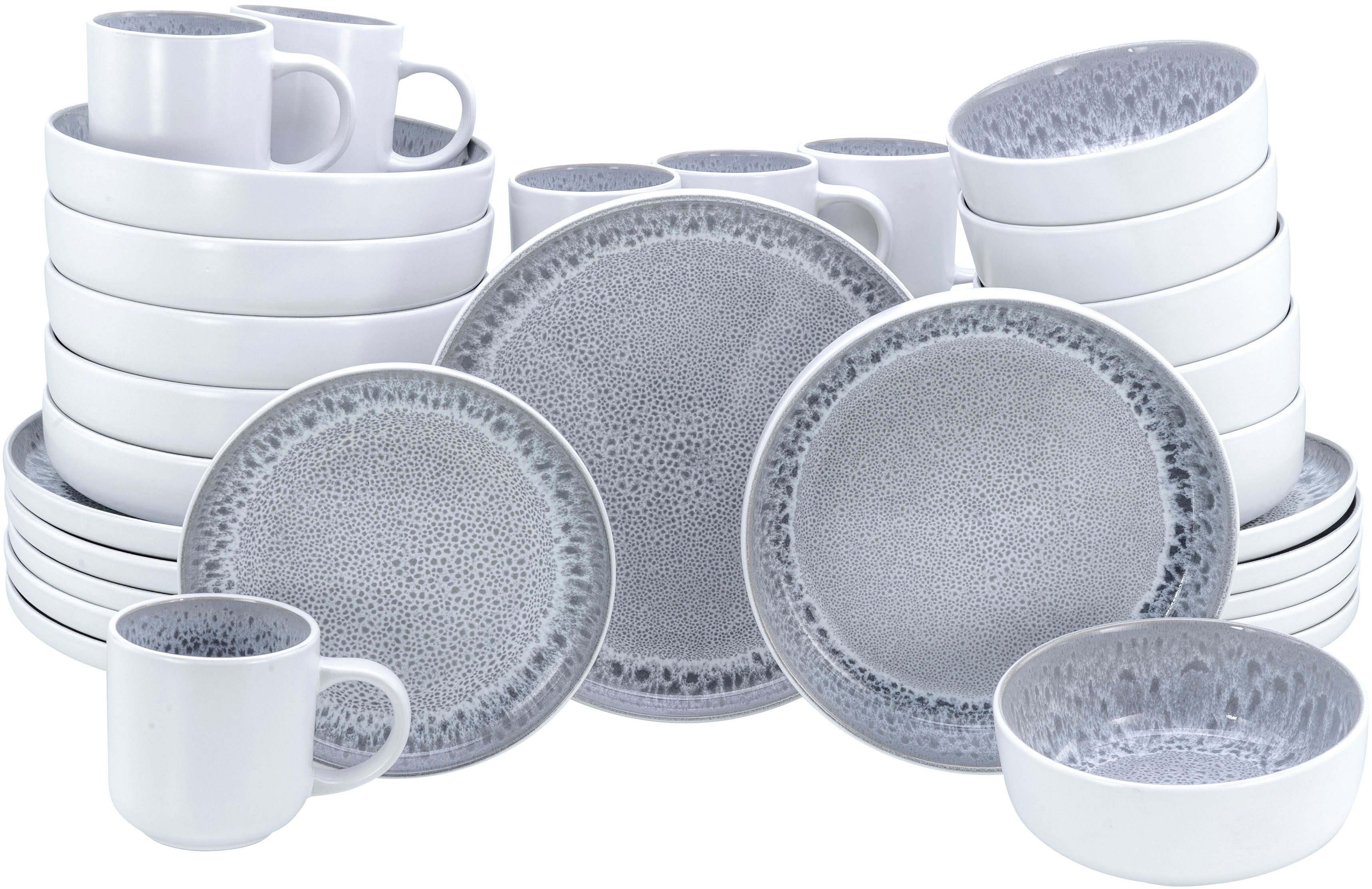 OTTO home Kombiservice modernes Geschirr-Set, Service Lykk (30-tlg), 6 Personen, Steinzeug, hohe Haltbarkeit, spülmaschinen- & mikrowellengeeignet, Reaktivglasur