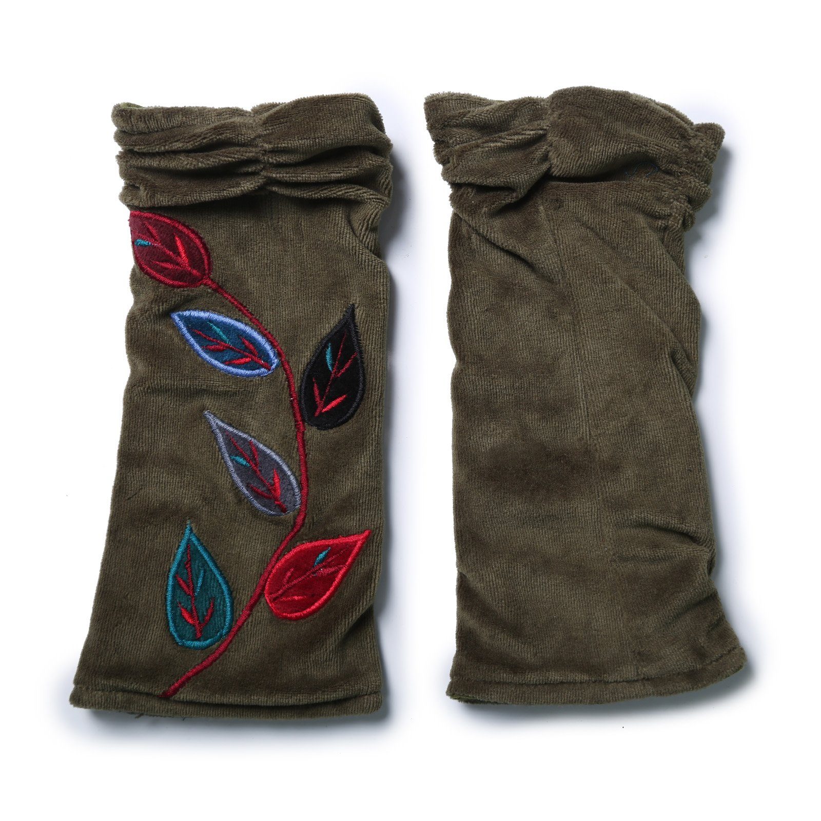 KUNST UND MAGIE Armstulpen Samt Armstulpen Stulpen Handwärmer "Blätter" Handschuhe