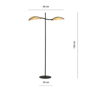 Licht-Erlebnisse Stehlampe BECKA, ohne Leuchtmittel, Korb Schirm Metall 150 cm Schwarz Natur E14 2-flammig Modern