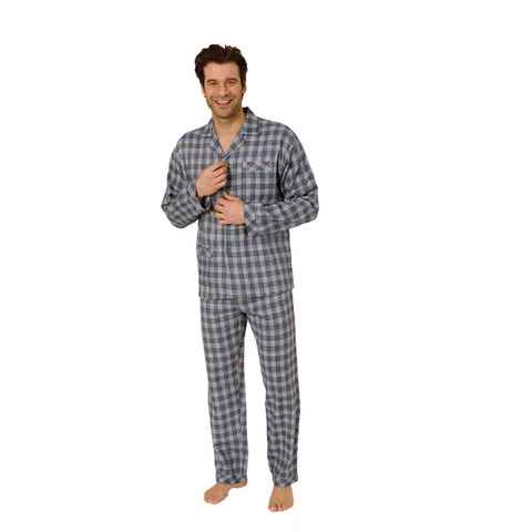 Normann Pyjama Flanell Herren Schlafanzug langarm Pyjama zum durchknöpfen
