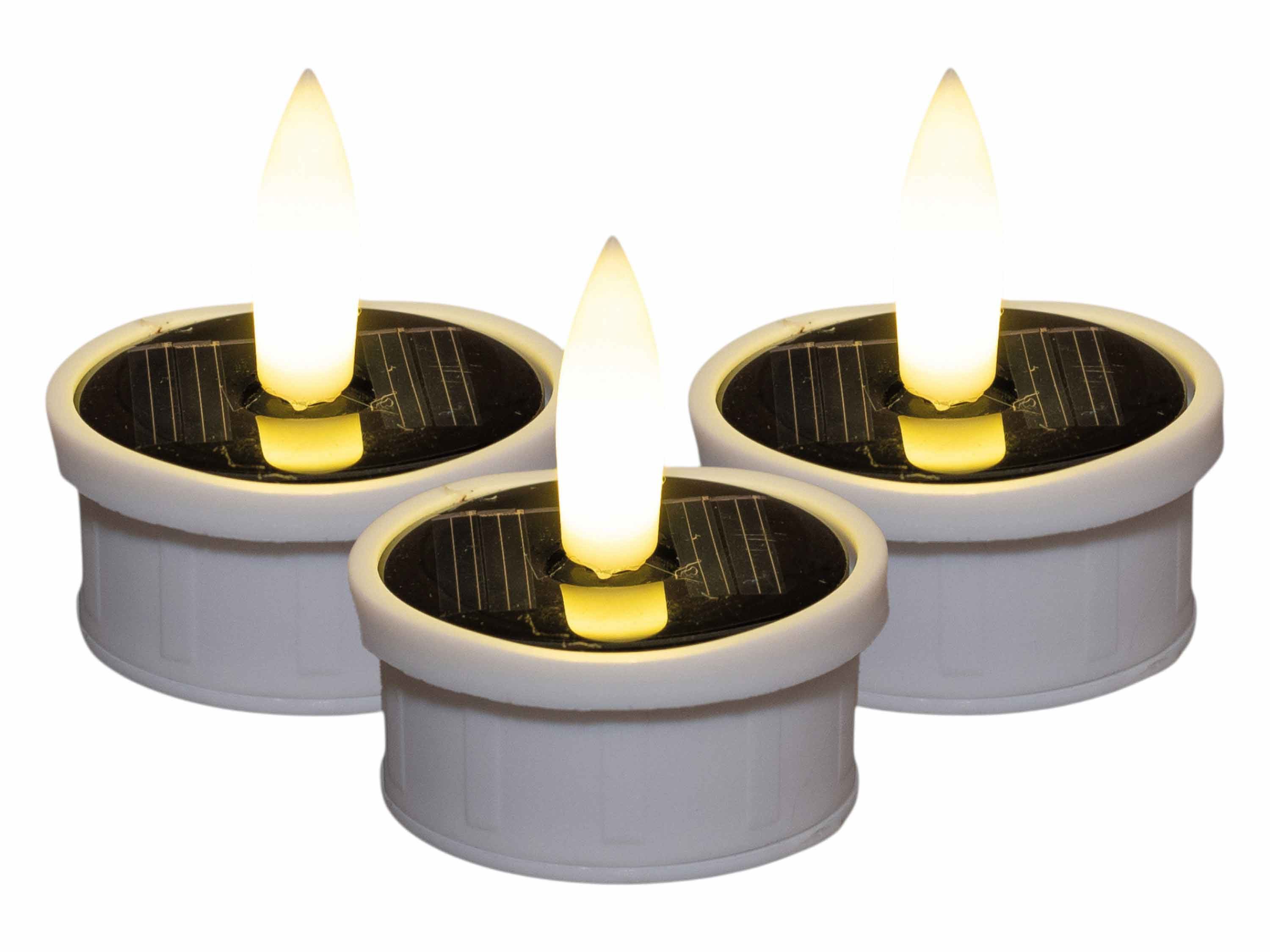 Coen Bakker Deco BV LED-Kerze (Set, 3-tlg), Solar Teelichter weiß dezent flackernd außen 3,7x4,5cm