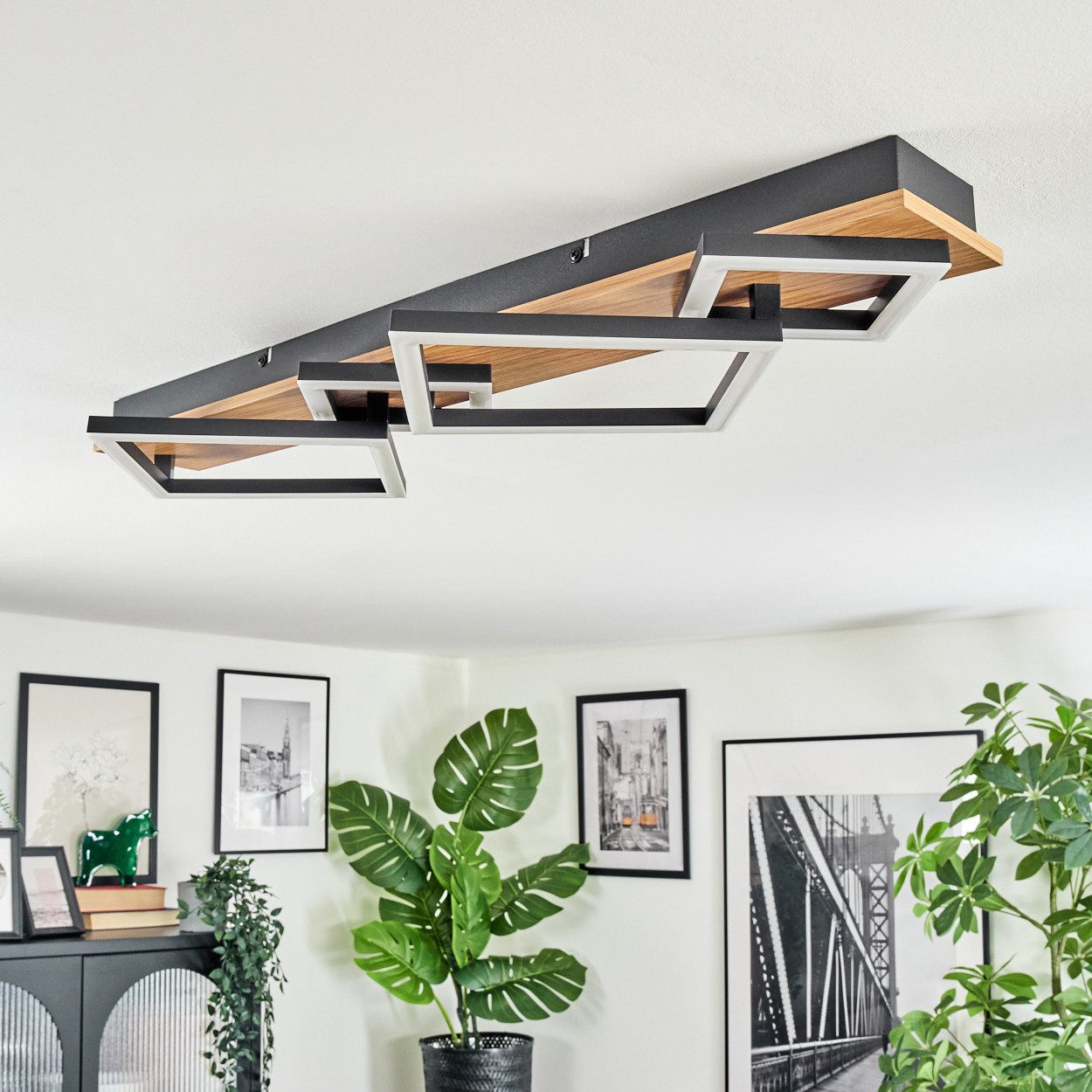 hofstein Deckenleuchte Deckenlampe aus Metall/Kunststoff in Holzoptik/Schwarz/Weiß, moderne Deckenleuchte, 40 Watt, 2600 Lumen, 3000 Kelvin – Bild 5 von 5