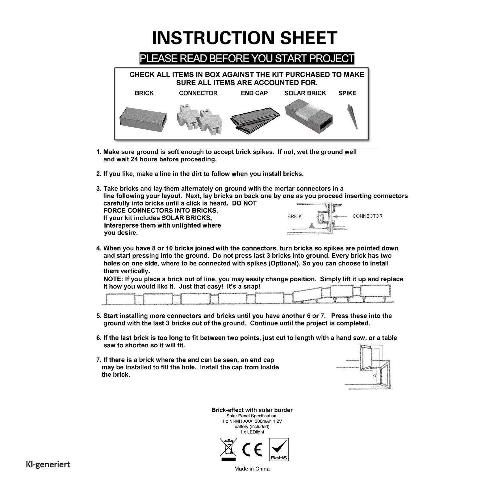 HTI-Living Beetumrandung Beetumrandung Nessa Solar Brick 10-teilig Grau, LxH: 23.3x4.5 cm, Set, Beetumrandung mit 10 Modulen inkl. Solarbeleuchtung, Beetbegrenzung Beeteinfassung Rasenkante