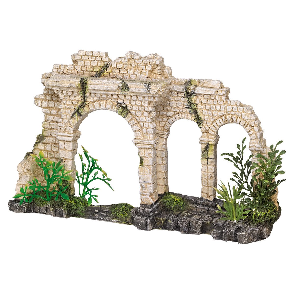 Aquariendeko Aquariendekoration Mauer mit Bögen mit Pflanzen
