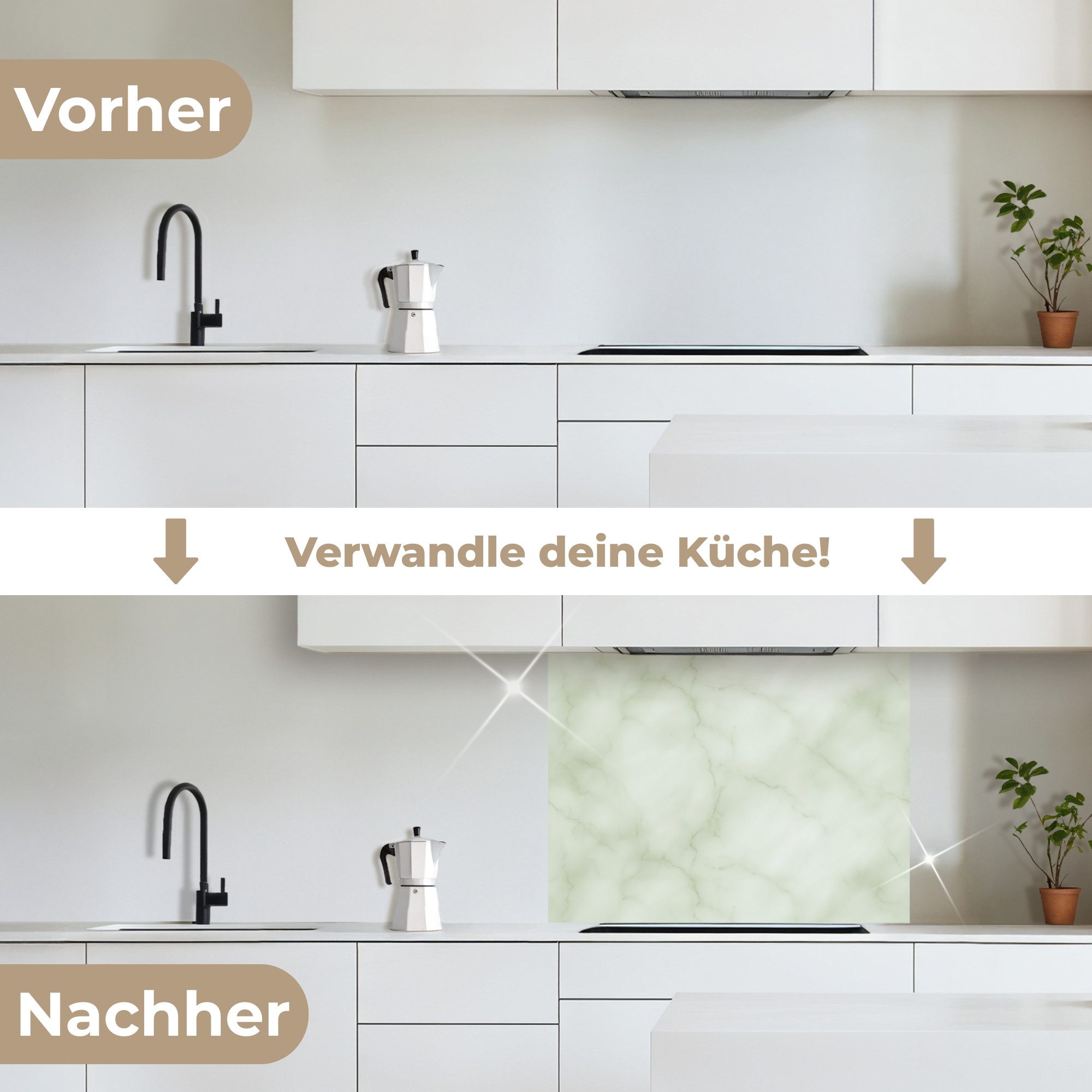 KitchenYeah Küchenrückwand selbstklebend (keine Folie) Grün - Marmor - Adern, (1-tlg), Spritzschutz, Küche, Rückwand, Küchenwand, Küchenfront, 80x60 cm – Bild 3 von 5