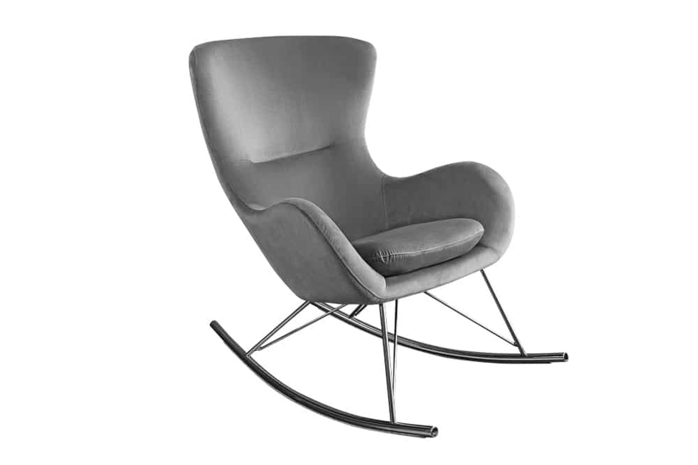 Licht-Erlebnisse Schaukelsessel ERIE, Schaukelstuhl Grau Schwarz Samt Metall B: 77 cm zum Lesen Stillen