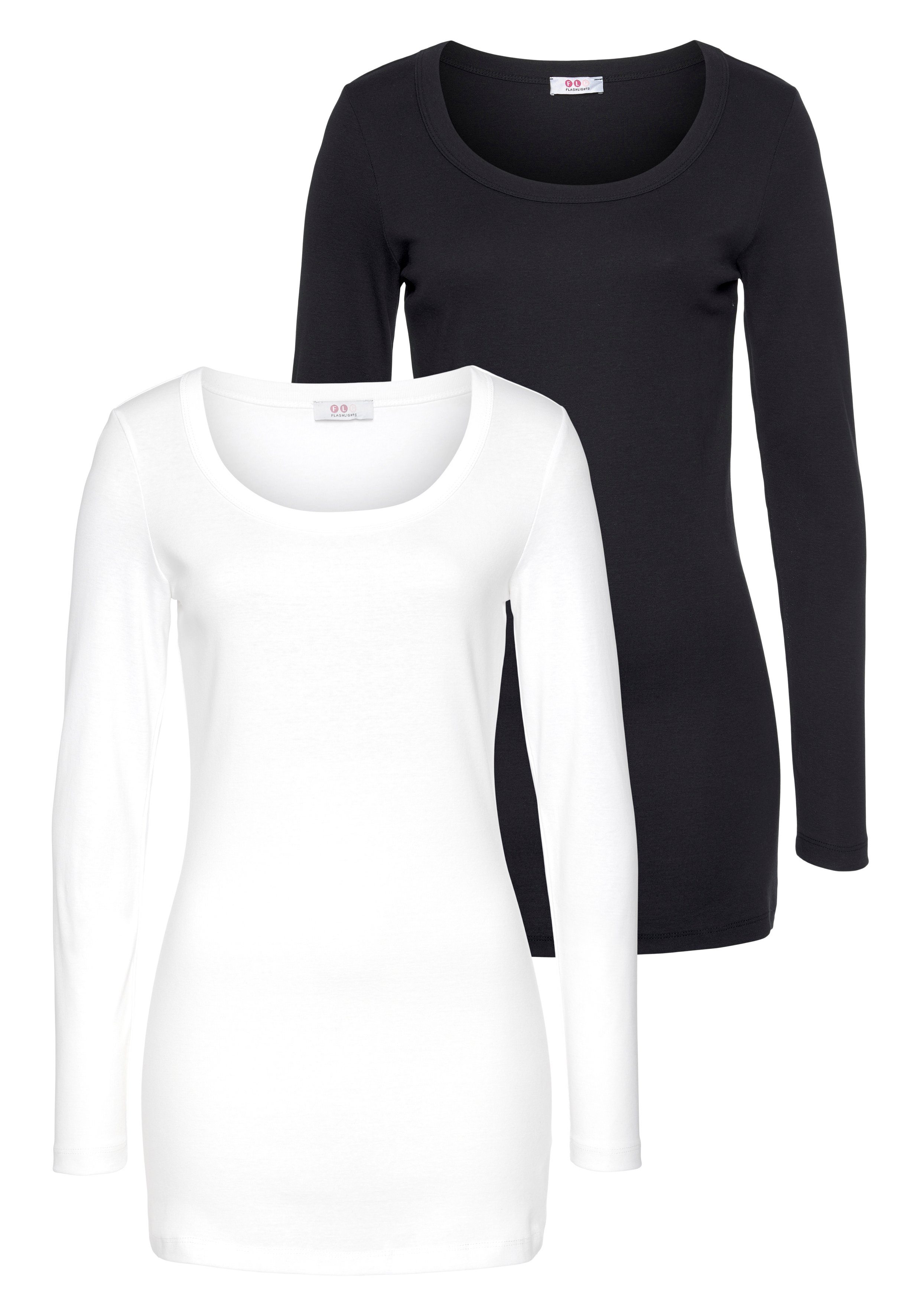 Flashlights Langarmshirt (Packung, 2-tlg) in Longform weiß, schwarz | Rundhalsshirts