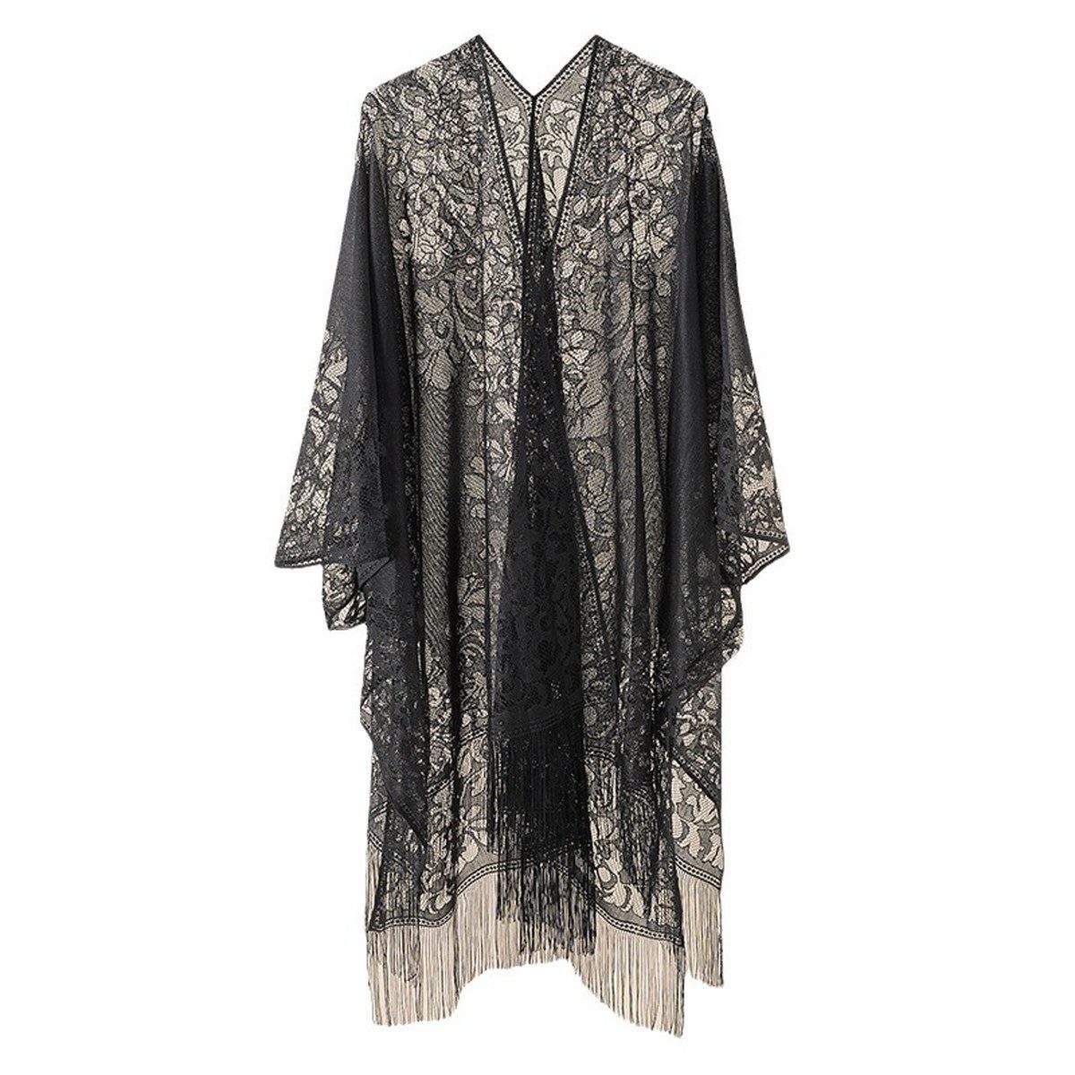 MOPUEA Kimono Sommerkleid Damen Strandkleid Strandtunika Boho Spitze Bikini Cover Up, Elegantes Design mit Spitzenakzent