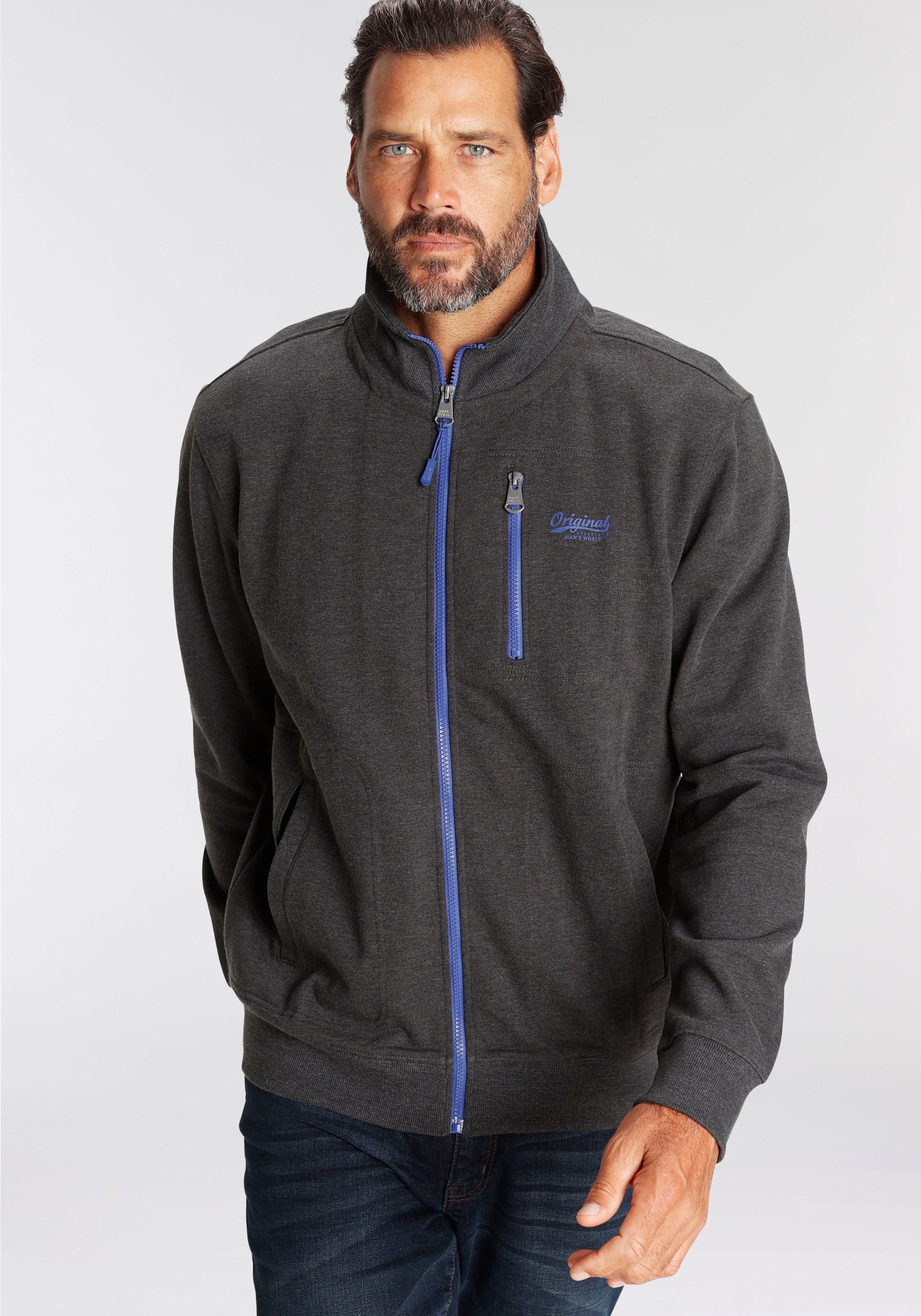 Man's World Sweatjacke mit kontrastfarbigem Reißverschluss günstig online kaufen