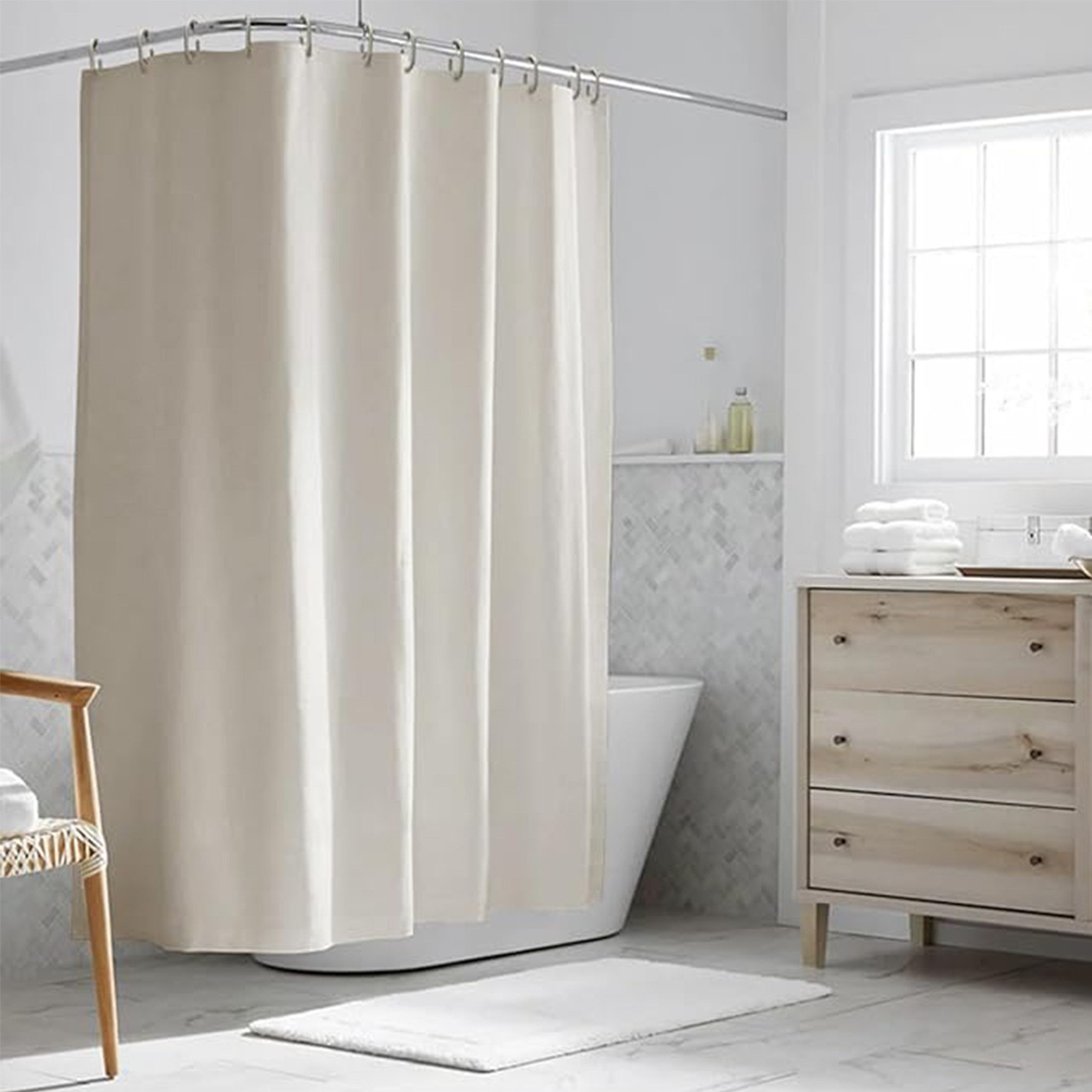 KINSI Duschrollo Schlichter Duschvorhang,Verdickter Polyester-Duschvorhang,180x180cm Breite 180 cm, wasserdicht, mit Kunststoffhaken