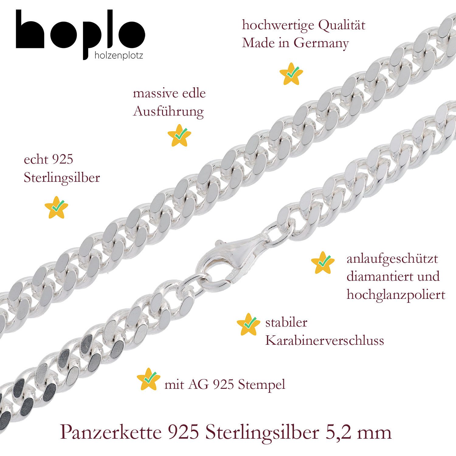 HOPLO Panzerkette Silberkette Panzerkette Länge 50cm - Breite 5,2mm - 925 Silber, Made in Germany – Bild 3 von 5