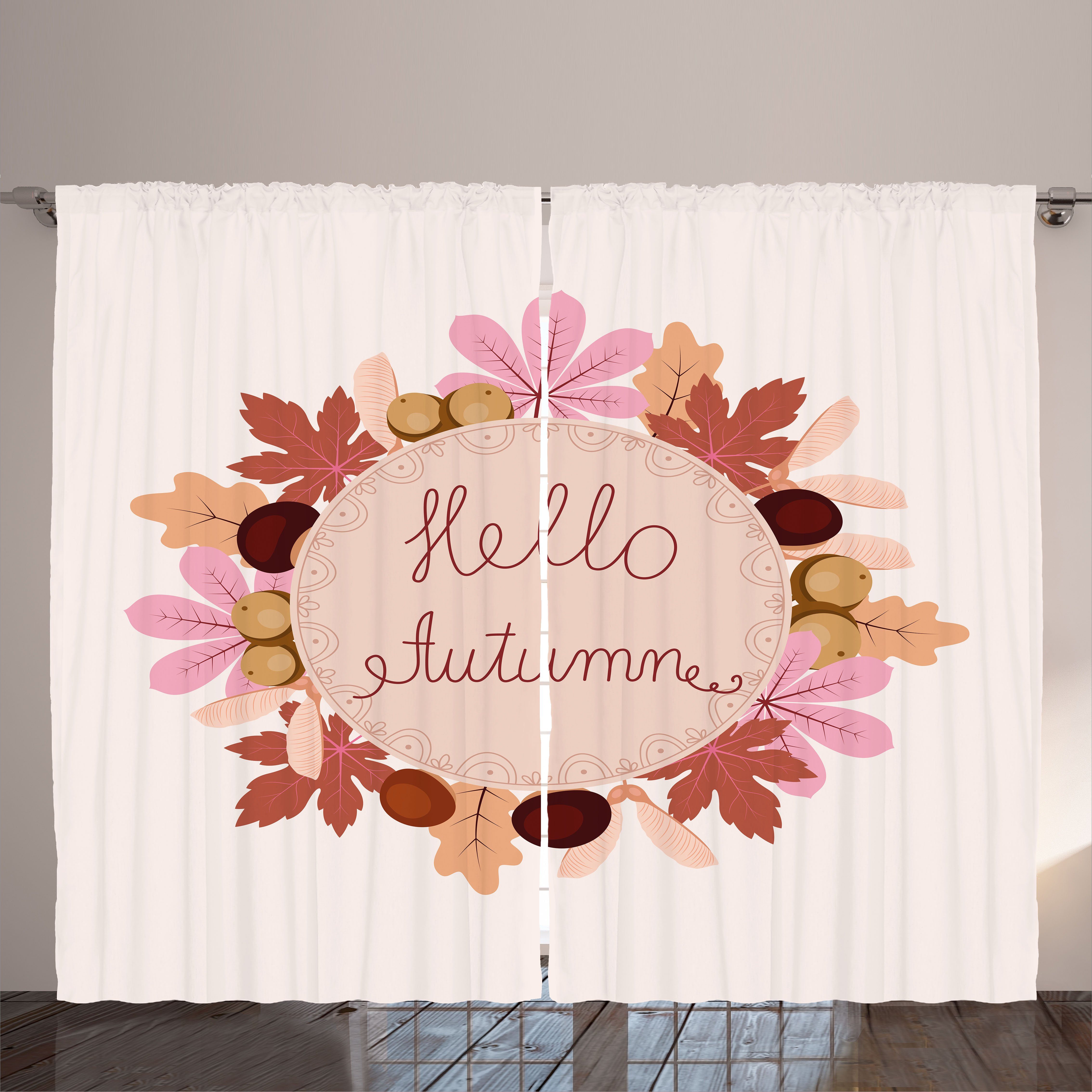 Gardine Schlafzimmer Kräuselband Vorhang mit Schlaufen und Haken, Abakuhaus, Hallo Herbst Herbst Thema Kalligraphie