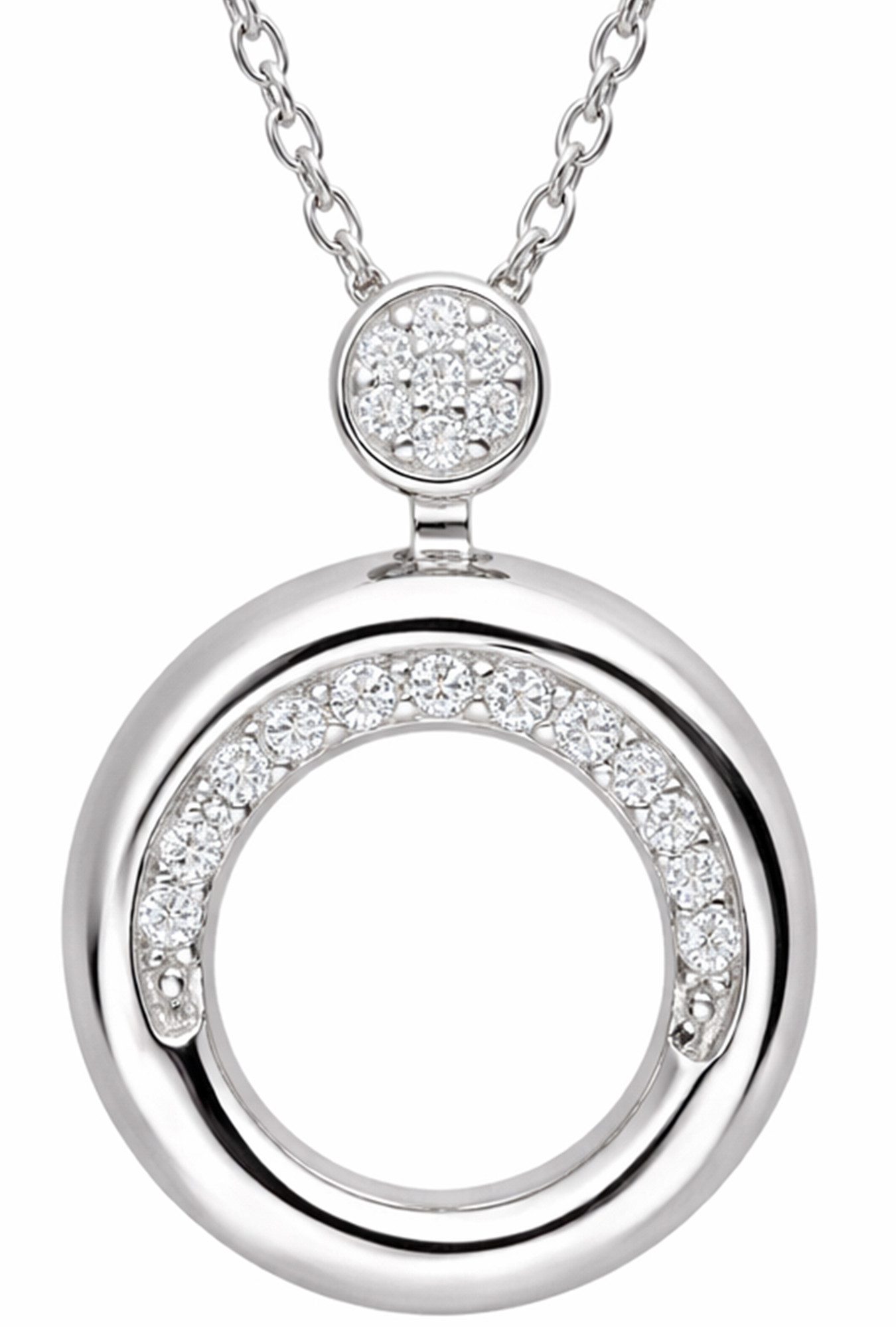 Limana Kette mit Einhänger 925 Silber Damen rhodiniert Kreis Anhänger Zirkonia elegante Halskette (Silberkette Schmuck inkl. Dose), Geschenk für Freundin Frauen Geburtstag Mutter Muttertag Weihnachten
