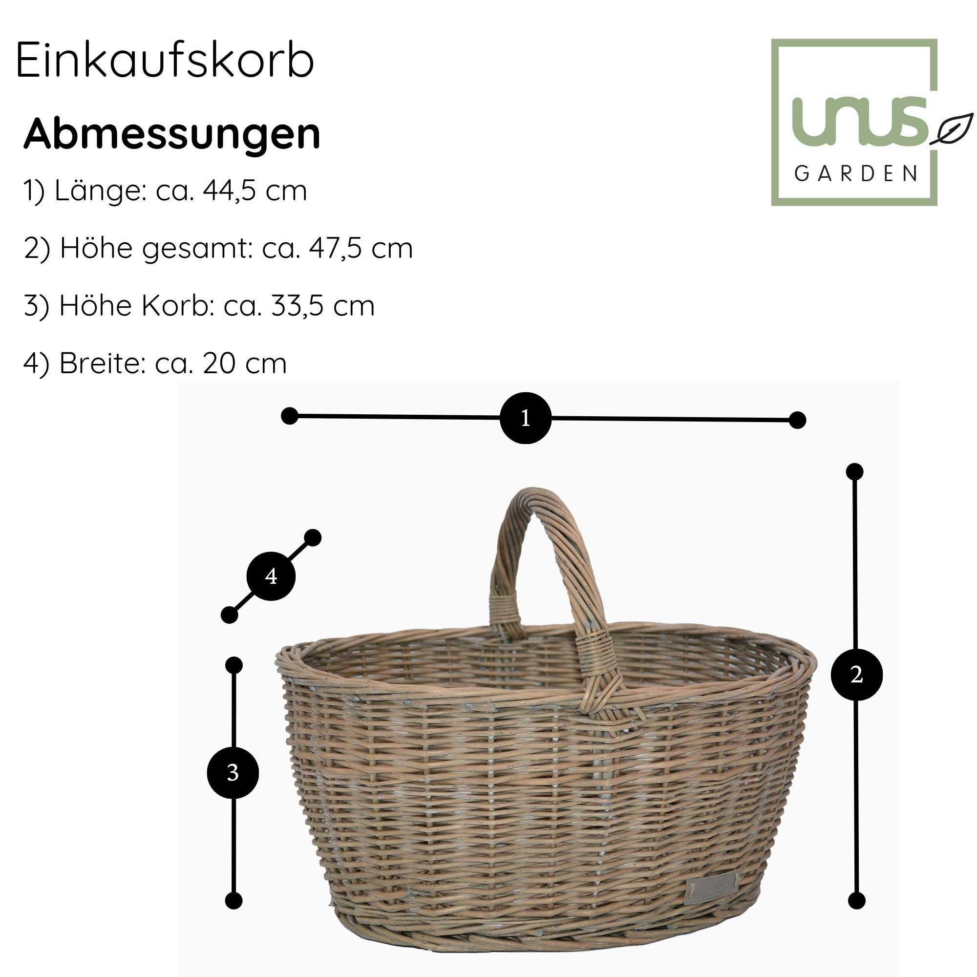 UNUS HOME Einkaufskorb Weidenkorb Henkelkorb, bügelkorb, einkaufskorb, marktkorb weide, kaminholzkorb geschenkkorb