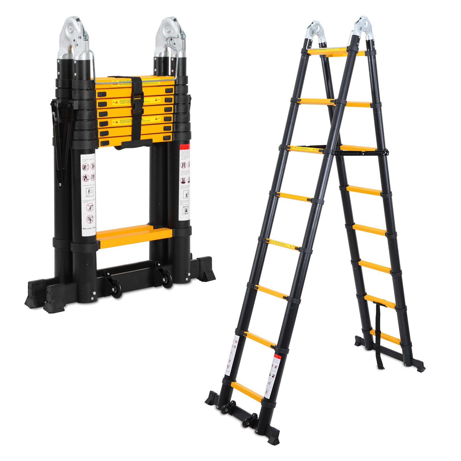 Clanmacy Teleskopleiter Teleskopleiter Alu 2,5+2,5m mit Stabilisator Rädern günstig online kaufen