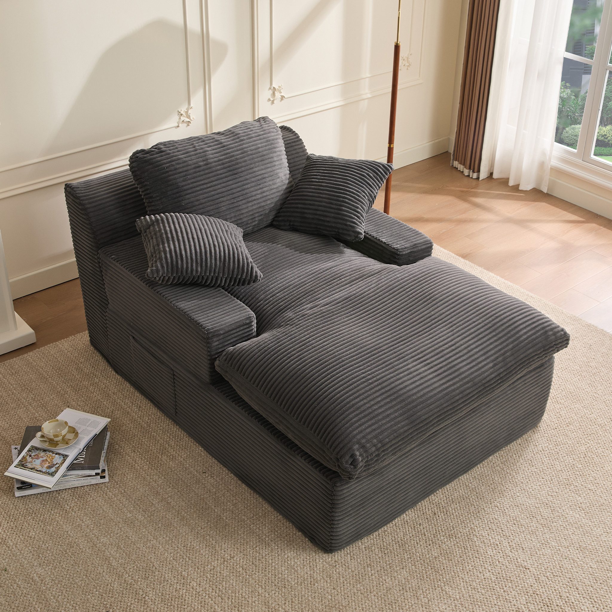 LITBIRD Chaiselongue 160 cm Loungesofa, Boneless Bodensofa & Schlafsofa mit Schlaffunktion, 1 Teile, Platzsparendes Cloud Sofa mit Armlehnen für Wohnzimmer