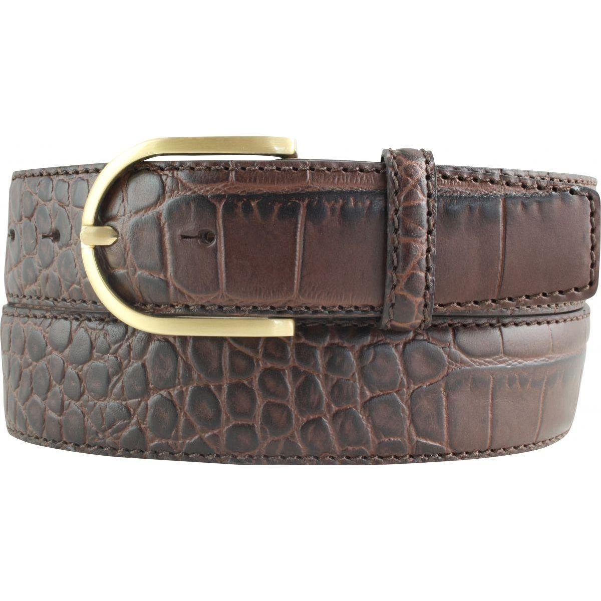 BELTINGER Ledergürtel Damen-Gürtel mit Krokoprägung 4 cm - Leder-Gürtel für Damen 40mm Kroko Braun, Gold | Gürtel