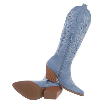 Ital-Design Damen Cowboyboots Western Westernstiefel Blockabsatz Western- & Bikerstiefel in Hellblau