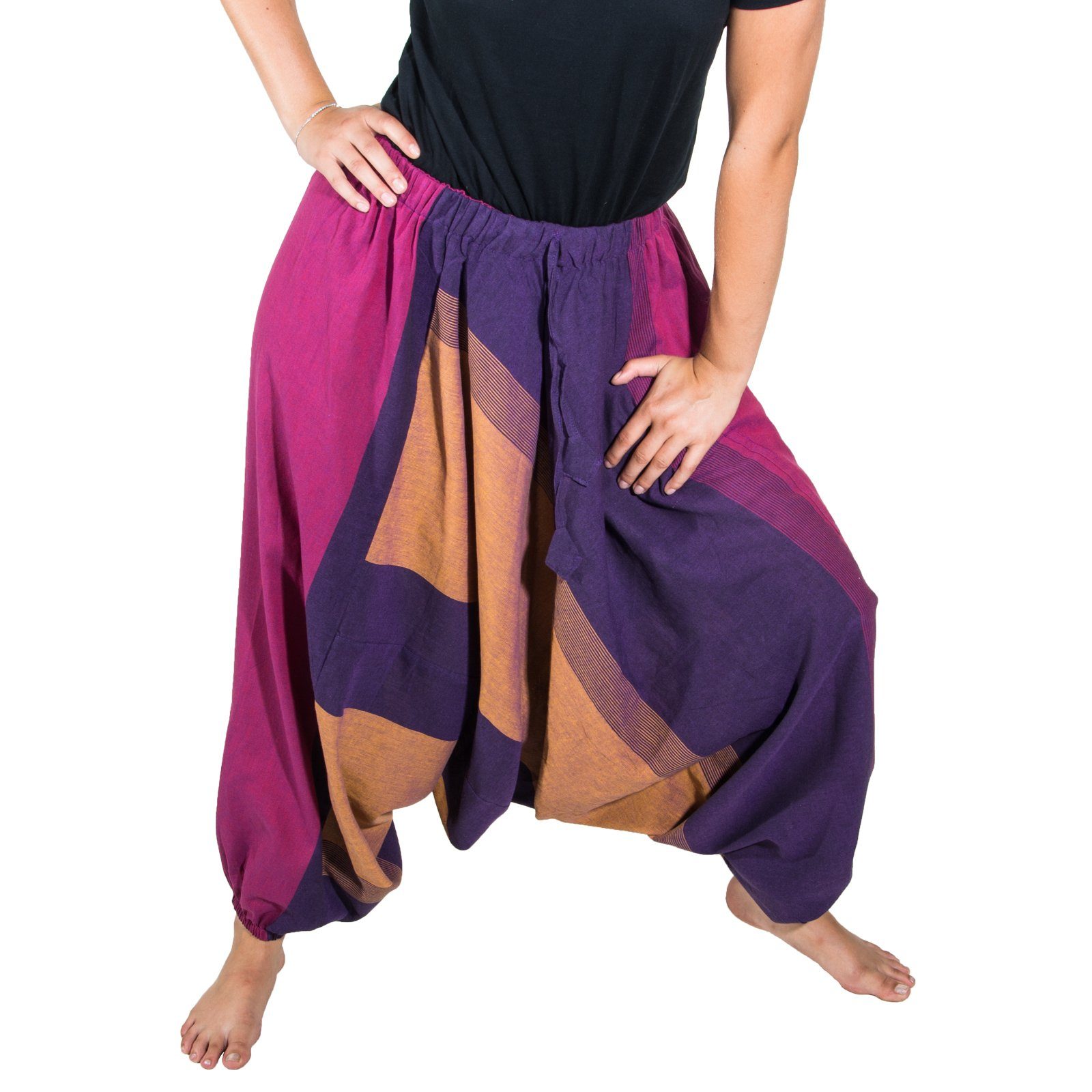 Purple Baggy onesize Pluder-Hose UND Haremshose Boho / Unisex Lila Haremshose Hippie KUNST Goa MAGIE Fair Bunt