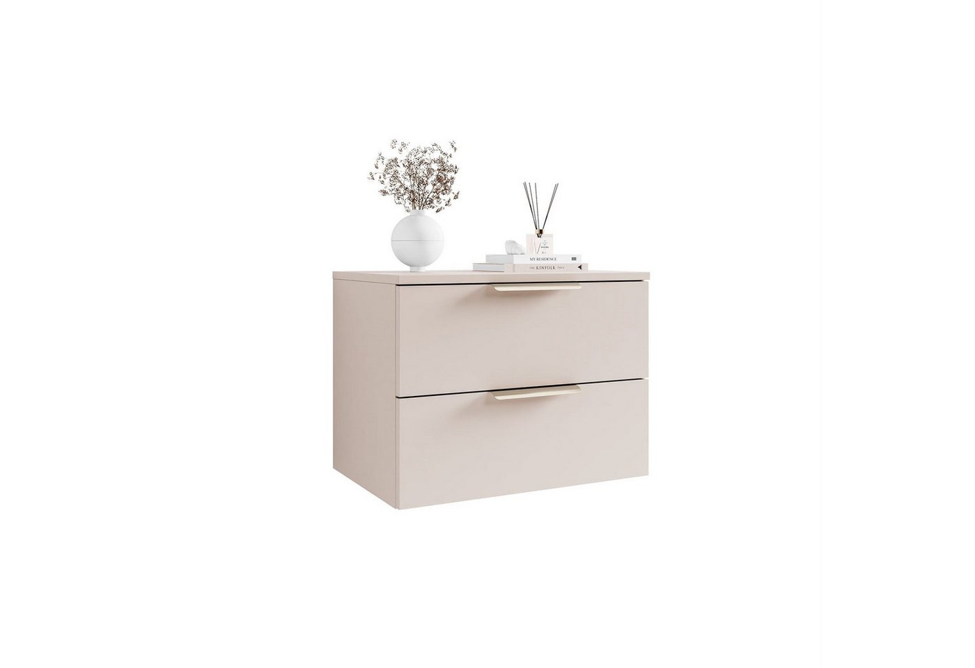 Lookway Nachttisch LINA 2S Kaschmir mit Schubladen und LED-Beleuchtung (1x Nachttisch), Breite: 55 cm, Tiefe: 37 cm, Höhe: 42/50 cm