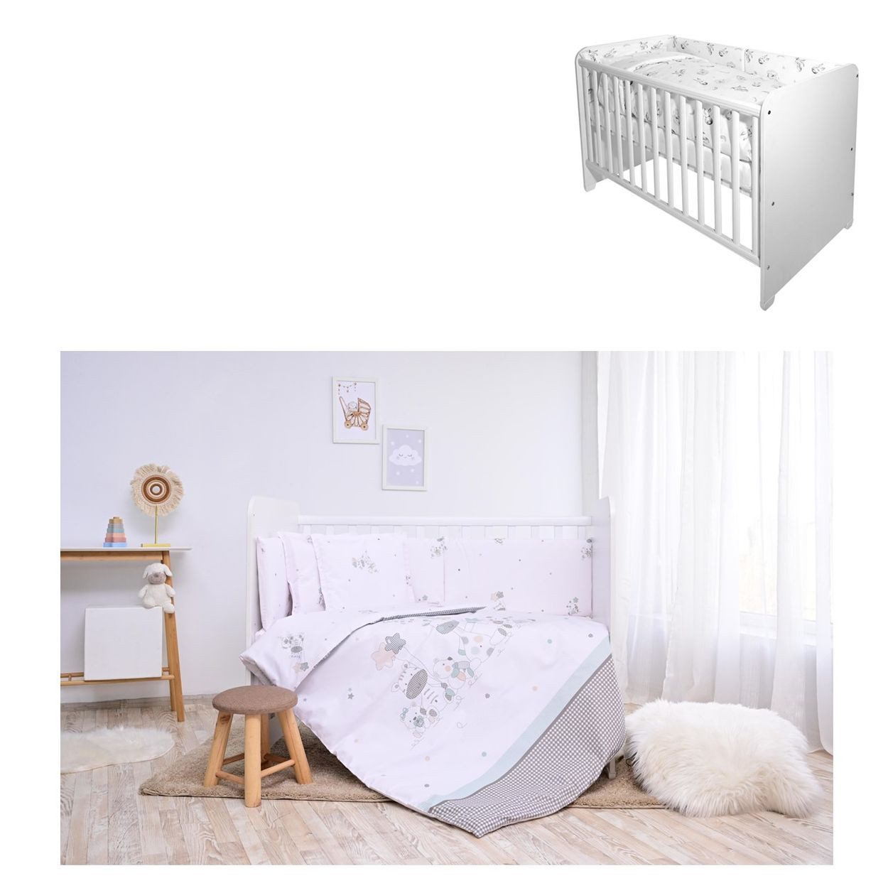 Lorelli Babybettwäsche Babybettwäsche Set Smile 6-tlg, Baumwolle, 6 teilig, Decke 140x95 Kissen 43x35 Bett 120x60