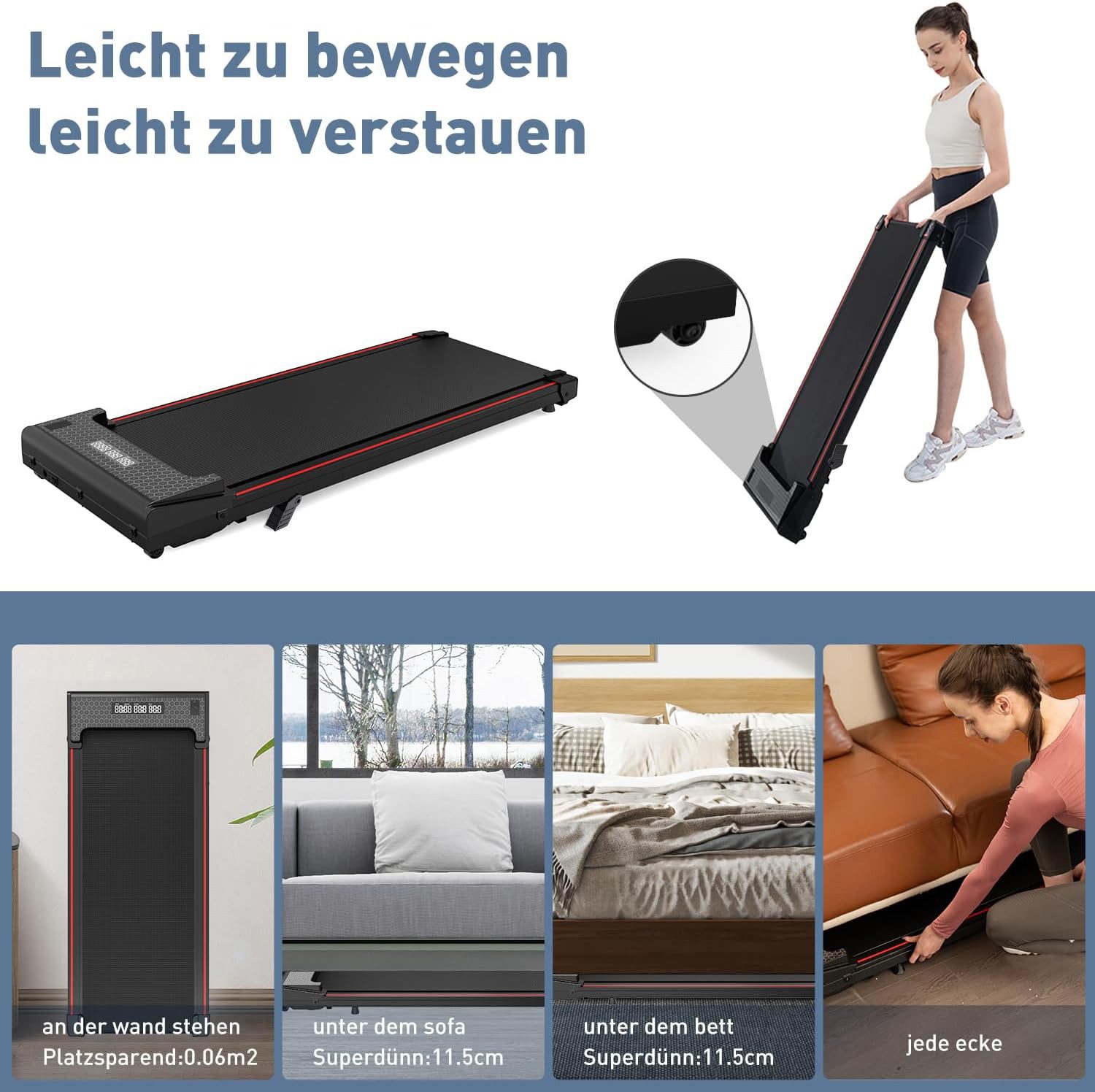 CITYSPORTS Laufband ZX1/2 Laufbander 440w für zu Hause, Walking/Jogging Pad,Max 6 km/h, integrierte transportrollen, mini- Laufband für Büro und Zuhause