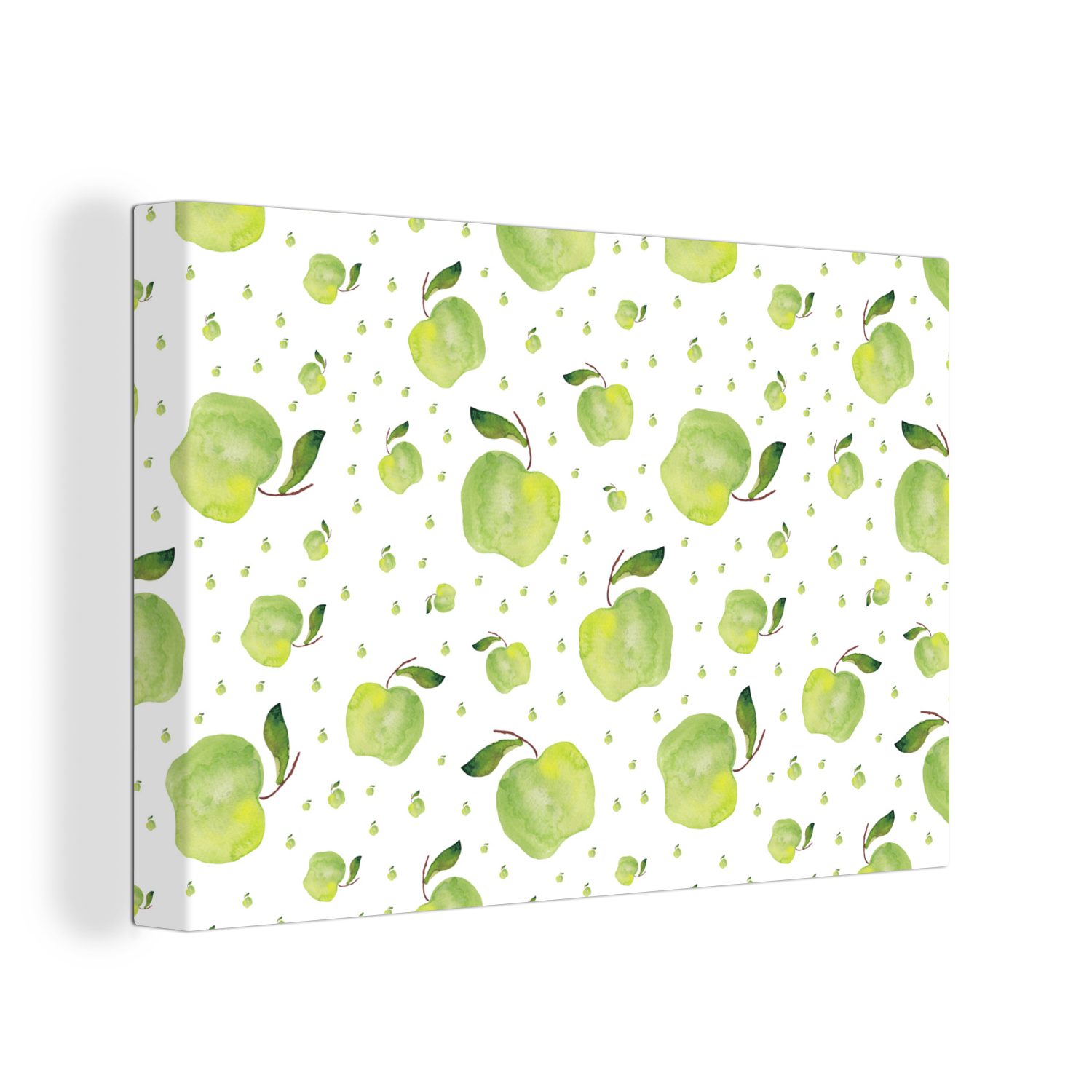 OneMillionCanvasses® Leinwandbild Äpfel - Grün - Muster, (1 St), Wandbild Leinwandbilder, Aufhängefertig, Wanddeko, 30x20 cm