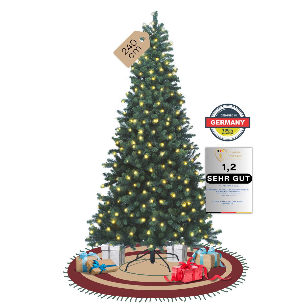 SCHAUMEX Künstlicher Weihnachtsbaum Weihnachtstanne, Christbaum mit LED Beleuchtung, Nordmanntanne, Höhe: 240cm