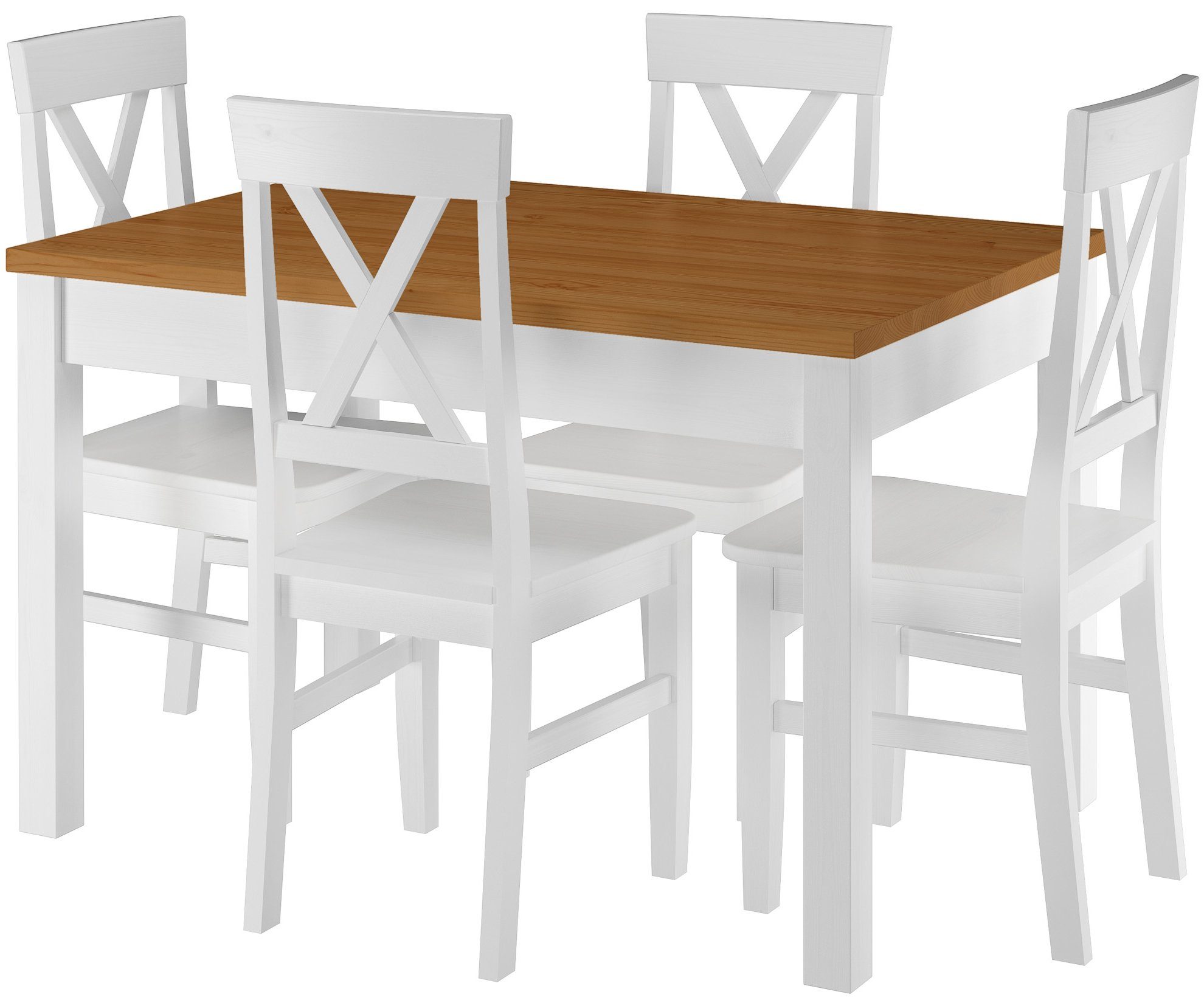 ERST-HOLZ Essgruppe Tisch Eicheton weiß und 4 Stühlen Kiefer waschweiß