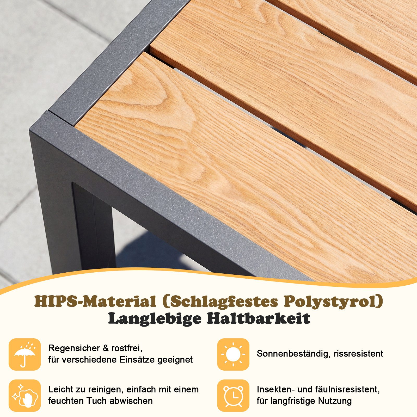 HOMALL Gartentisch Holzoptik Esszimmertisch 100kg Belastbarkeit, für 4-10 Personen (150/180cm Garten-Esstisch wetterfest Aluminiumrahmen Verstellbare Füße, für  – Bild 4 von 5
