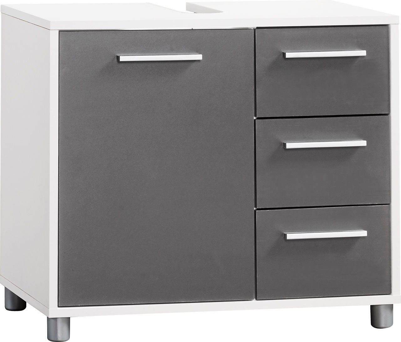 Procontour Waschbeckenunterschrank Betty Breite 64 cm, mit Einlegeboden weiß / anthrazit | Waschbeckenunterschränke