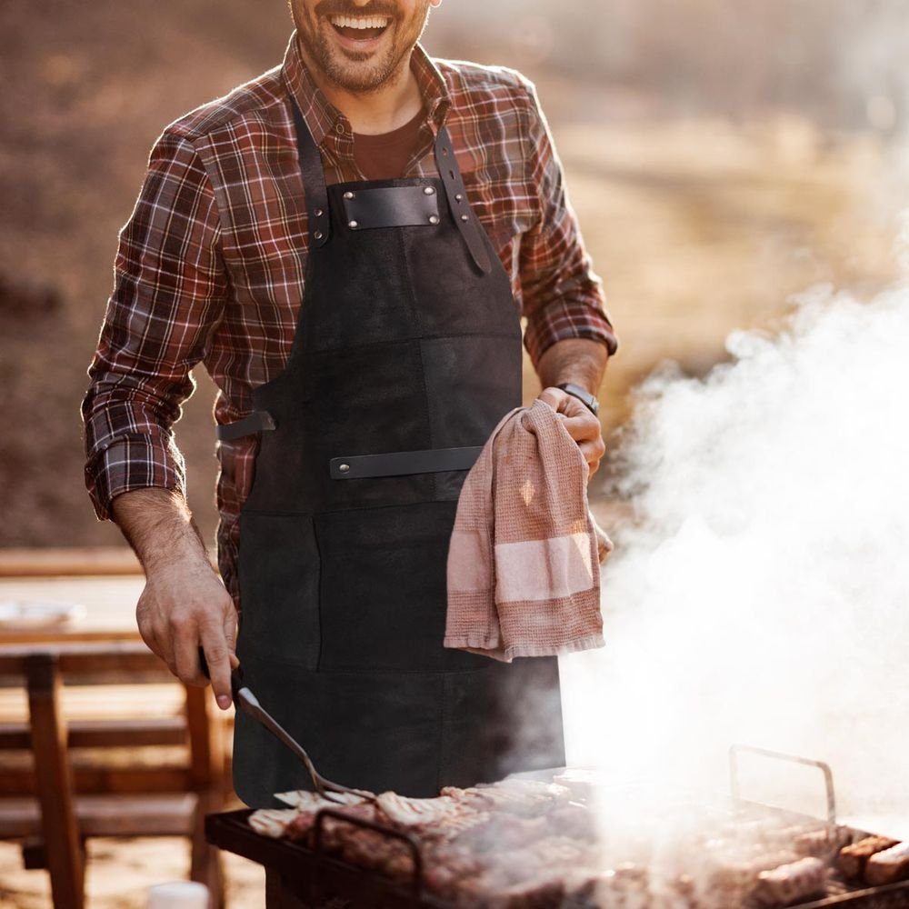 Hamosons Grillschürze Grillschürze aus Velours-Echt-Leder, Schwarz, Hamoson günstig online kaufen