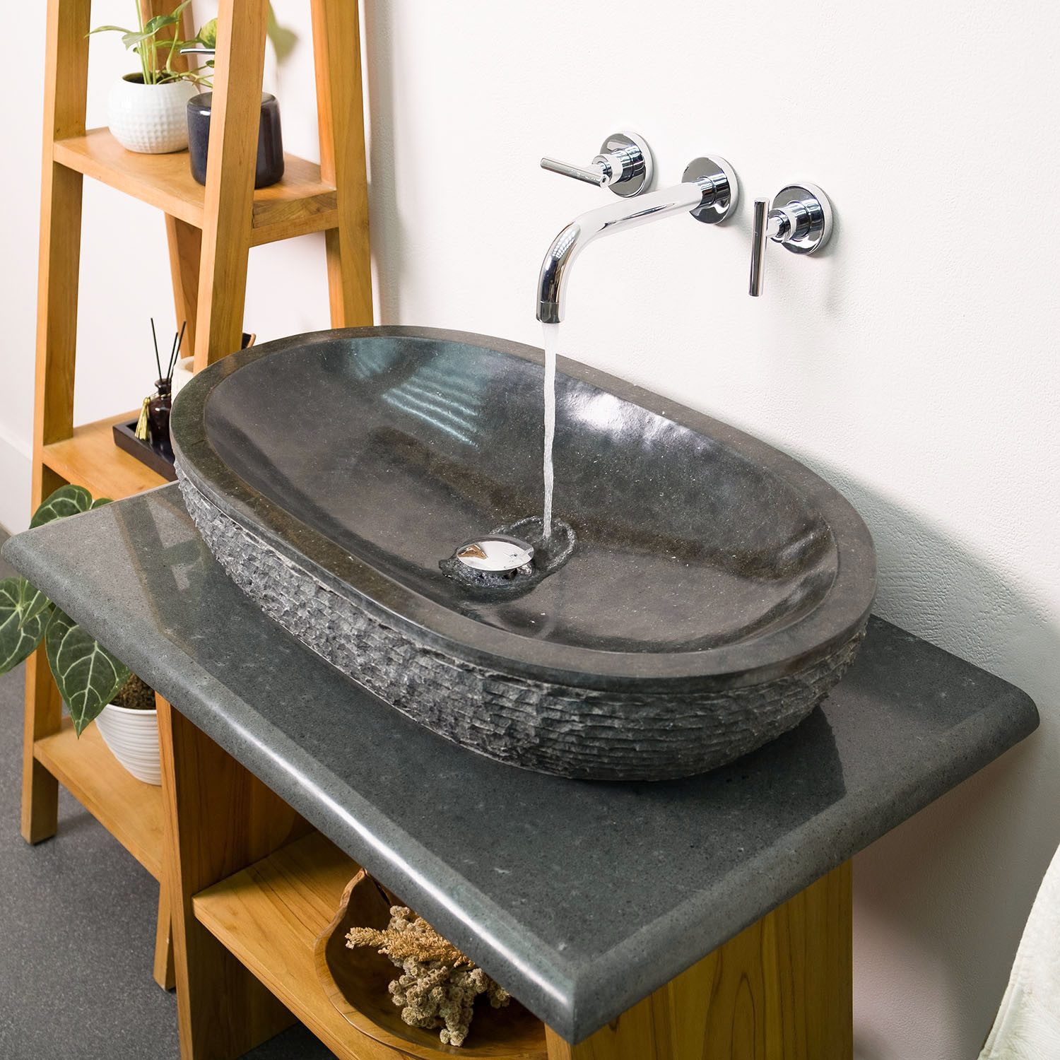 Aufsatzwaschbecken Andesit Steinwaschbecken MARA 70 cm schwarz