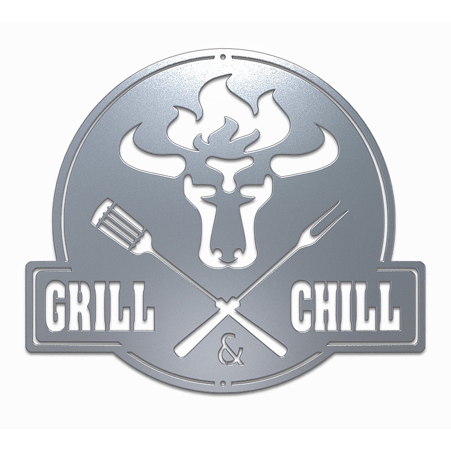 teileplus24 Wanddekoobjekt CG02 Gartenschild Grill Schild Metallschild BBQ Stier Grill & Chill BBQ Edelrost