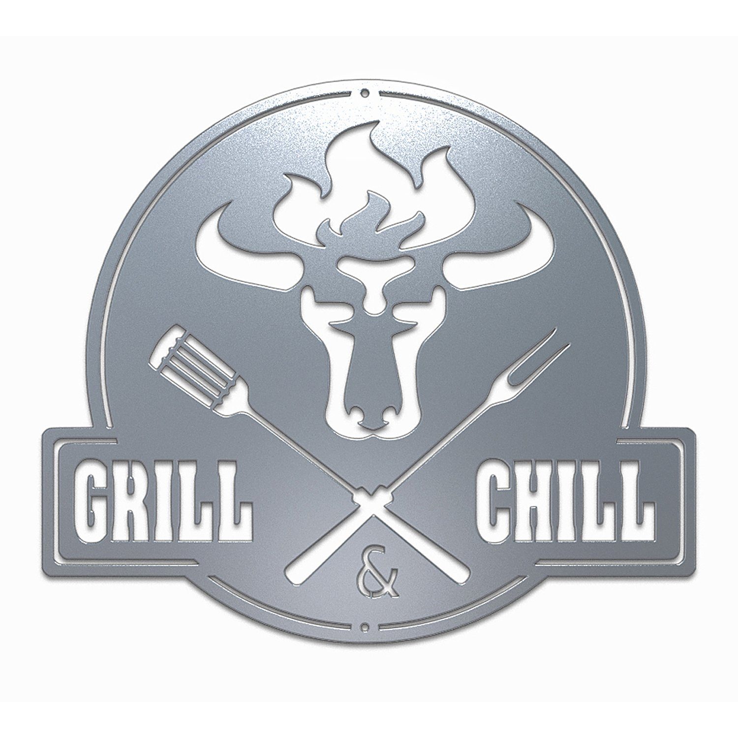 & Stier Gartenschild Grill CG02 Metallschild Grill BBQ Schild Chill Wanddekoobjekt Edelrost teileplus24 BBQ