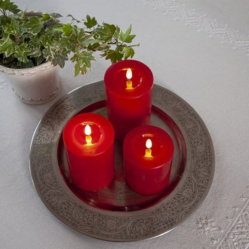 MARELIDA LED-Kerze LED Kerzenset LINA Echtwachs flackernd Wachsspiegel Timer rot 3 Stück (3-tlg)