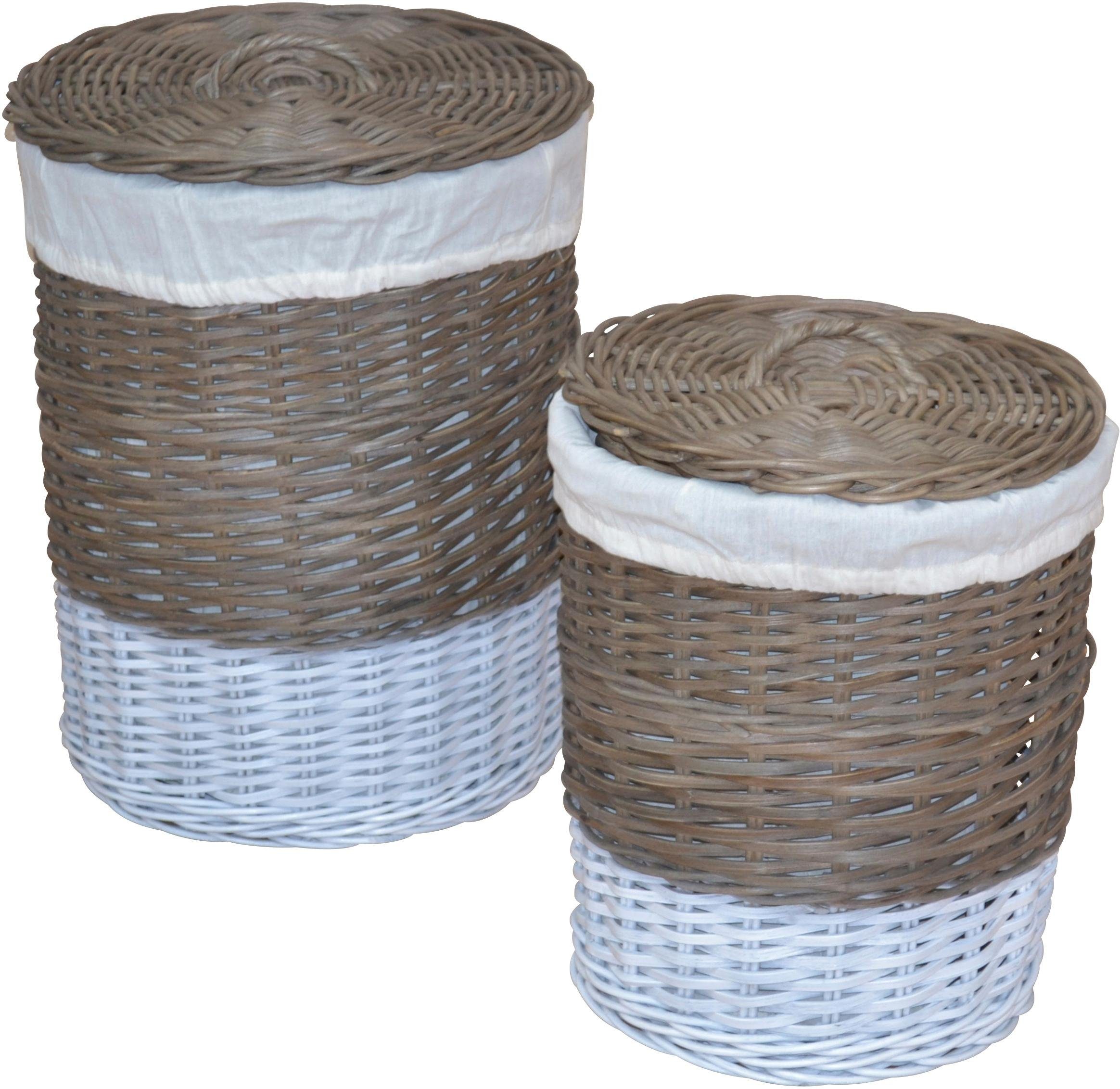 my home Wäschekorb aus Rattan, Höhe ca. 51 cm + 60 cm (Set, 2 St), handgeflochten, mit abnehmbarem Deckel