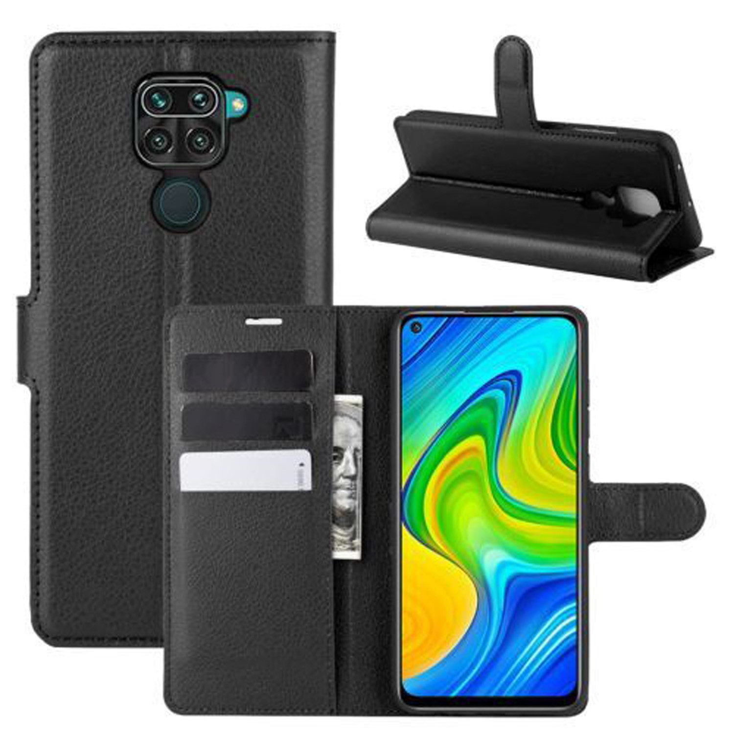 betterfon Handyhülle Handytasche für Xiaomi Klapphülle Flip Case Schwarz, 3 Kartenfächer, Magnetverschluss & Standfunktion im Lederlook