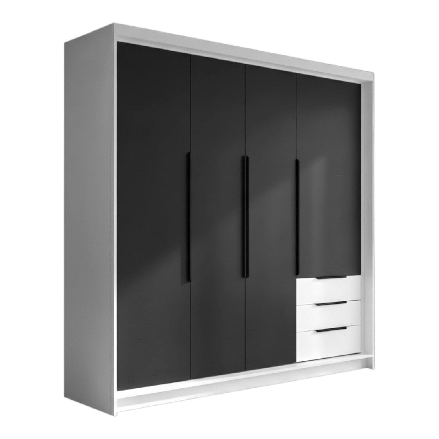 A&J MöbelLand GmbH Drehtürenschrank viertüriger Kleiderschrank mit Schubladen und Metallgriffen. (Geräumiger vier¬türiger Kleiderschrank mit Schubladen und Metallgriffen. Geräumiger Schrank mit einer Breite von 200 cm und Schubladen, ideal zur Aufbewahrung von Kleidung und Accessoires. Viel Stauraum. TOP PRODUKT! Wählen Sie das ideale Modell für Ihr Schlafzimmer!, TOP ANGEBOT) Breite: 200 cm, Höhe: 215 cm, Tiefe: 59,5 cm