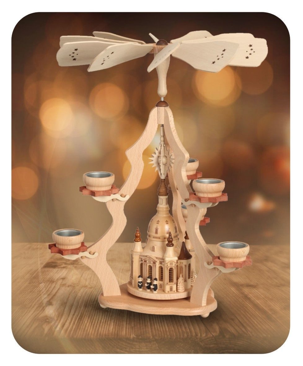 Zeidler Holzkunst Weihnachtspyramide Pyramide Dresdner Frauenkirche für 6 Teelichter Erzgebirge Weihnachten