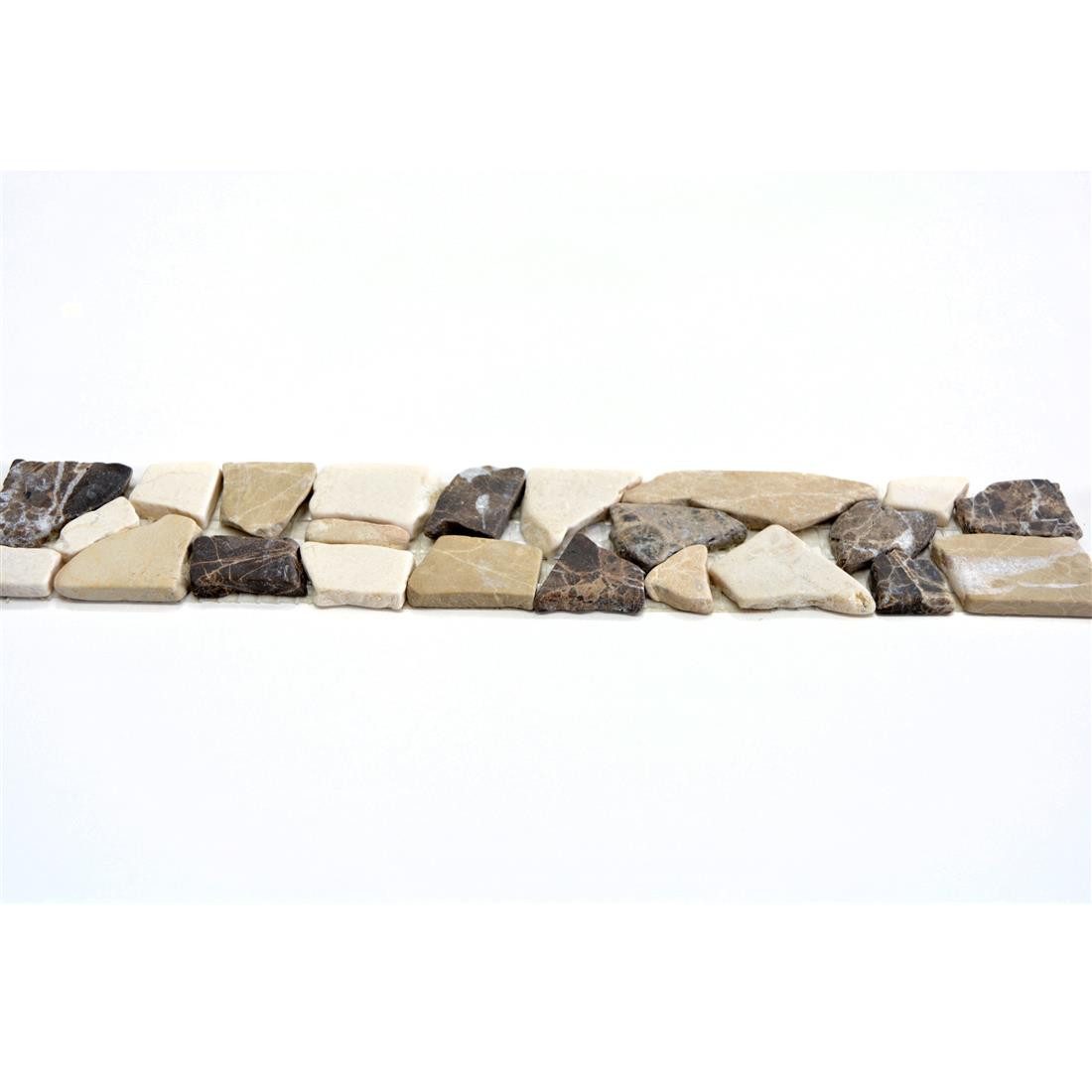 Mosafil Mosaikfliesen Naturstein Fliesenbordüre Riesco, Naturstein-Marmor 30.000x5.000, beige-braun, Verlegefertig auf ein Netz geklebt - Frostsicher - Wasserfest
