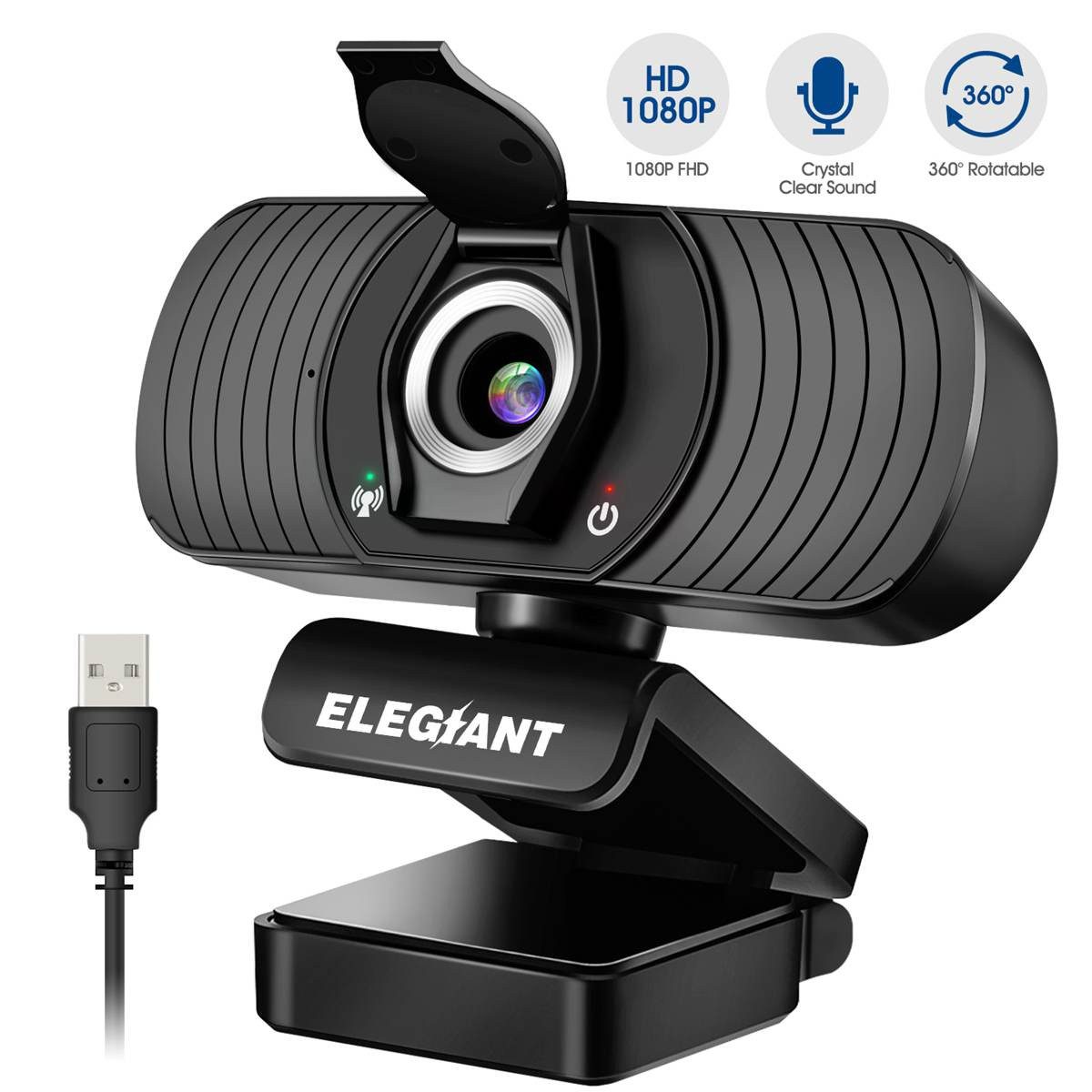 ELEGIANT ELEGIANT EGC-C01 Webcam – USB Kamera mit FullHD-Auflösung Full HD-Webcam (gestochen scharfe Bilder dank FullHD, und integriertem Mikrofon)