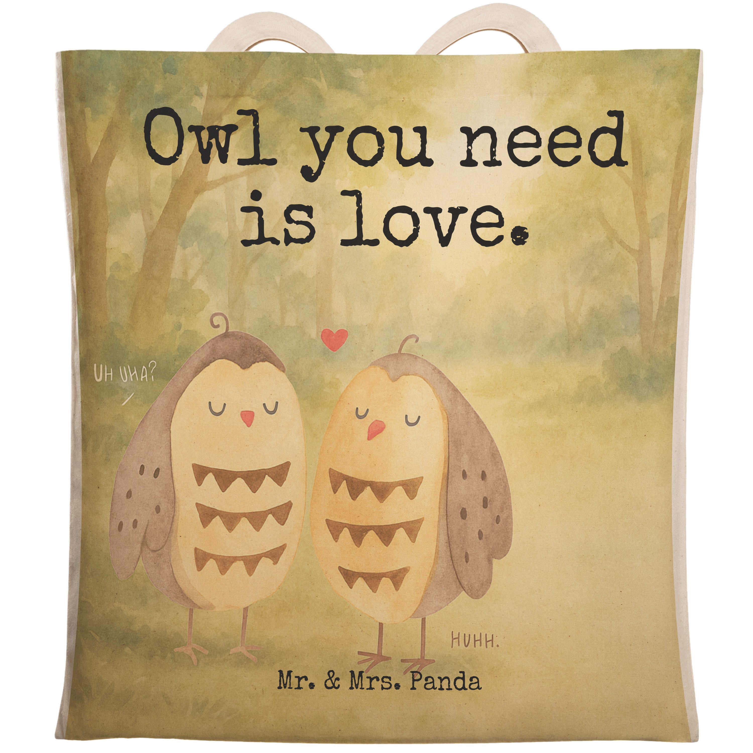 Tragetasche Eulen Liebe Design, Tote Bag, Weiß, Liebesspruch, Tragetasche Bedruck
