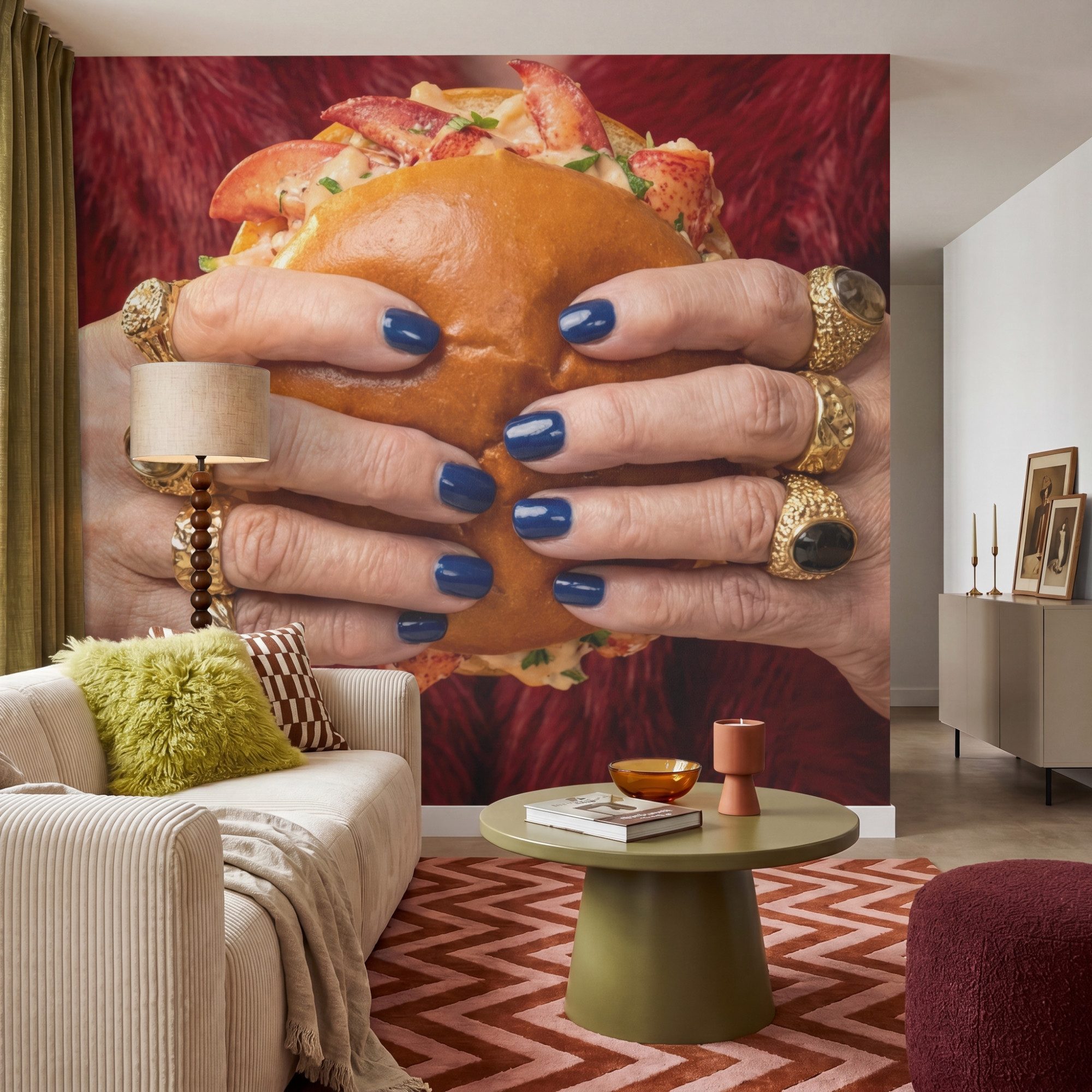 OnlyWow Fototapete Rolle - Pelzmantel - Gold, Matt, bedruckt, Schlafzimmer, Modern, Wandtapete, Vinyl Tapete 240x220cm