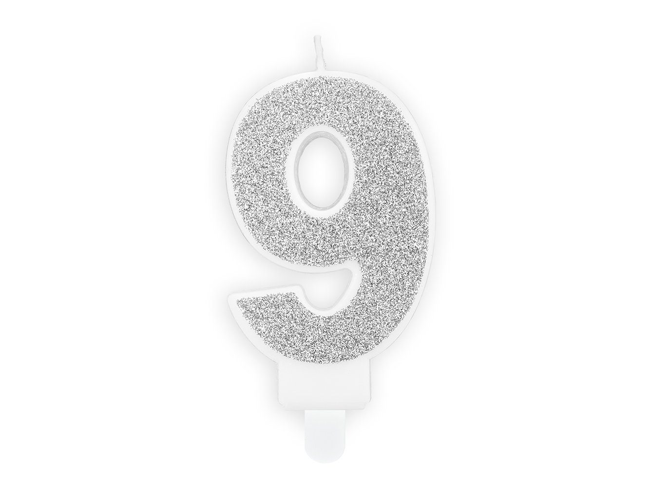 partydeco Geburtstagskerze, Geburtstagskerze Zahl 9 mit Glitzer 7cm silber