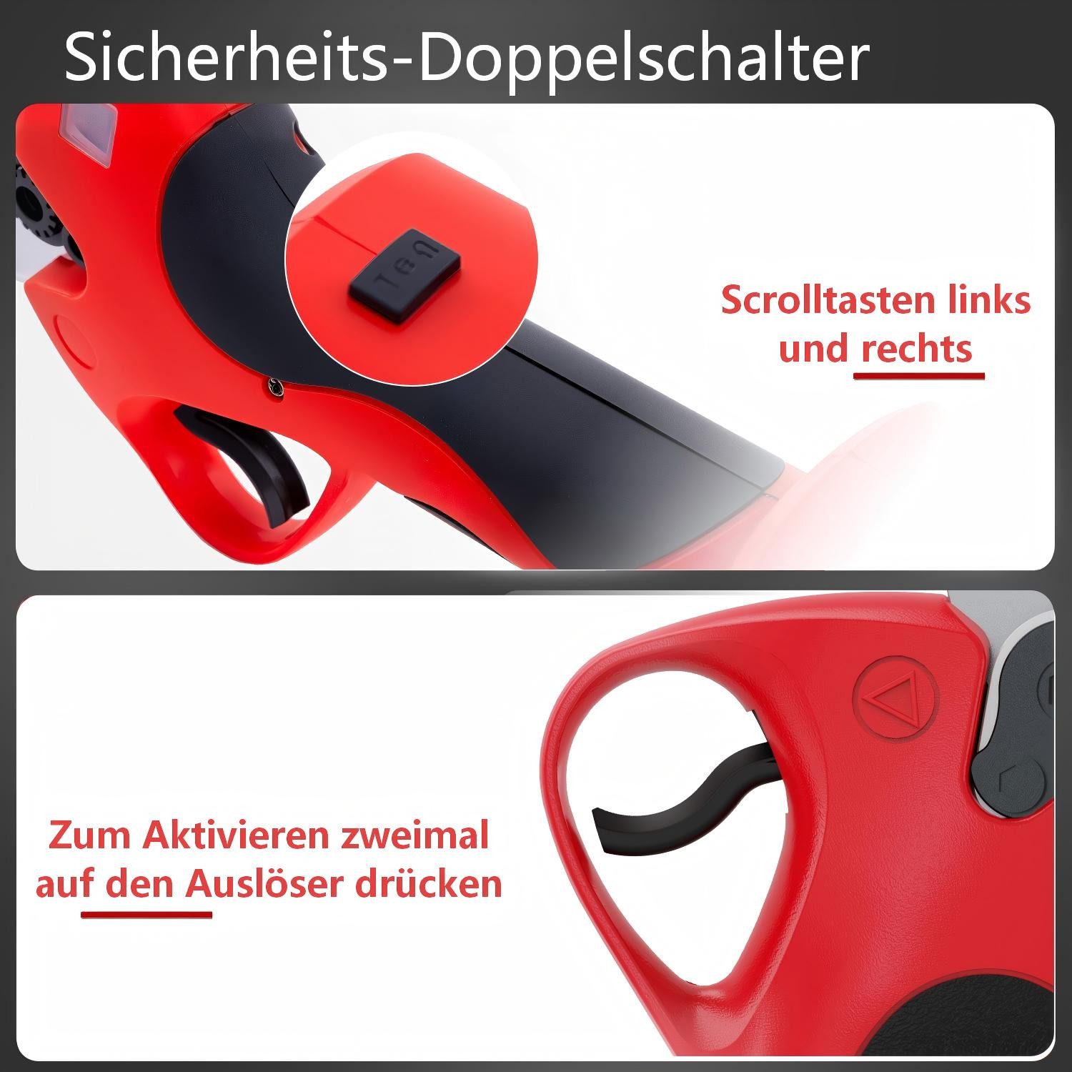 OUTIGO Akku-Astschere Professionelle Elektrische Gartenschere, 1000W-Bürstenlosmotor, (2x3000mAh Lithium-Wiederaufladbar, Akku 6-8 Arbeitsstunden), 40 mm Akku Grtenschere, Astschere, Rebschere, Baumschere, Rosenschere